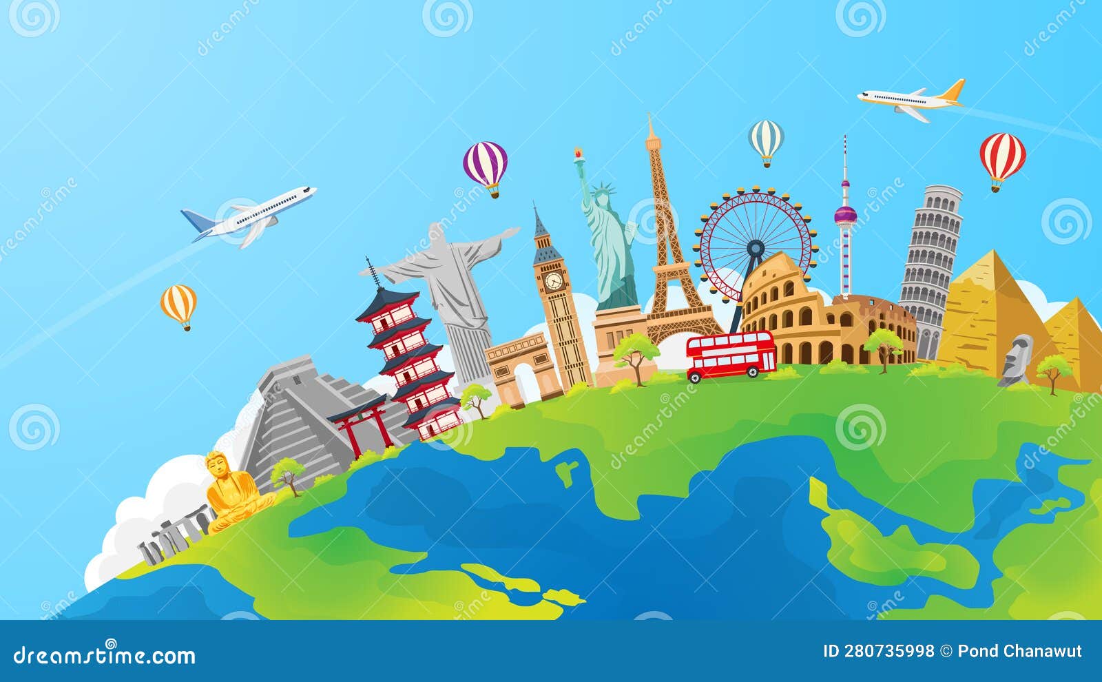 Travel Around the World with Landmark on Earth. Famous Landmarks in ...