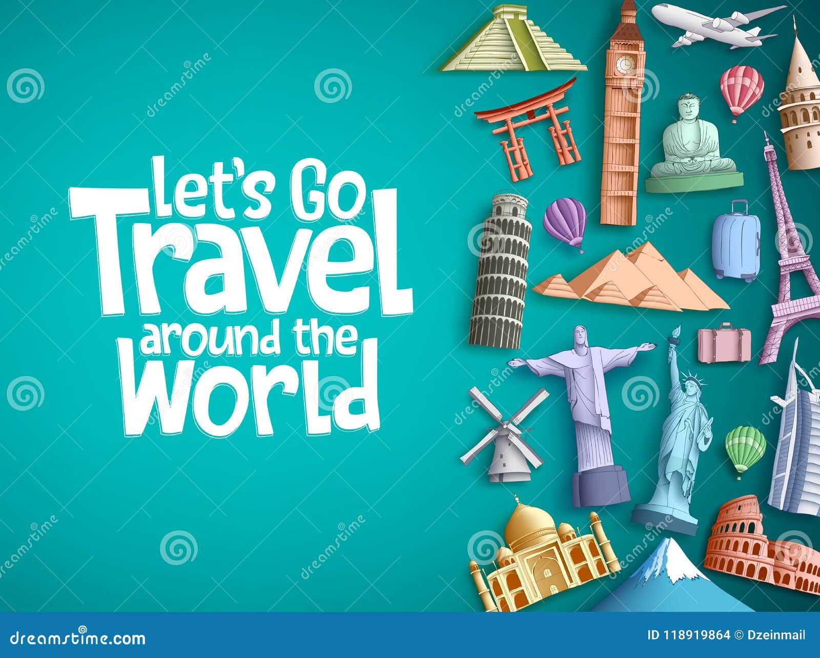 Travel Around the World Vector Background Design with Famous Tourism ...