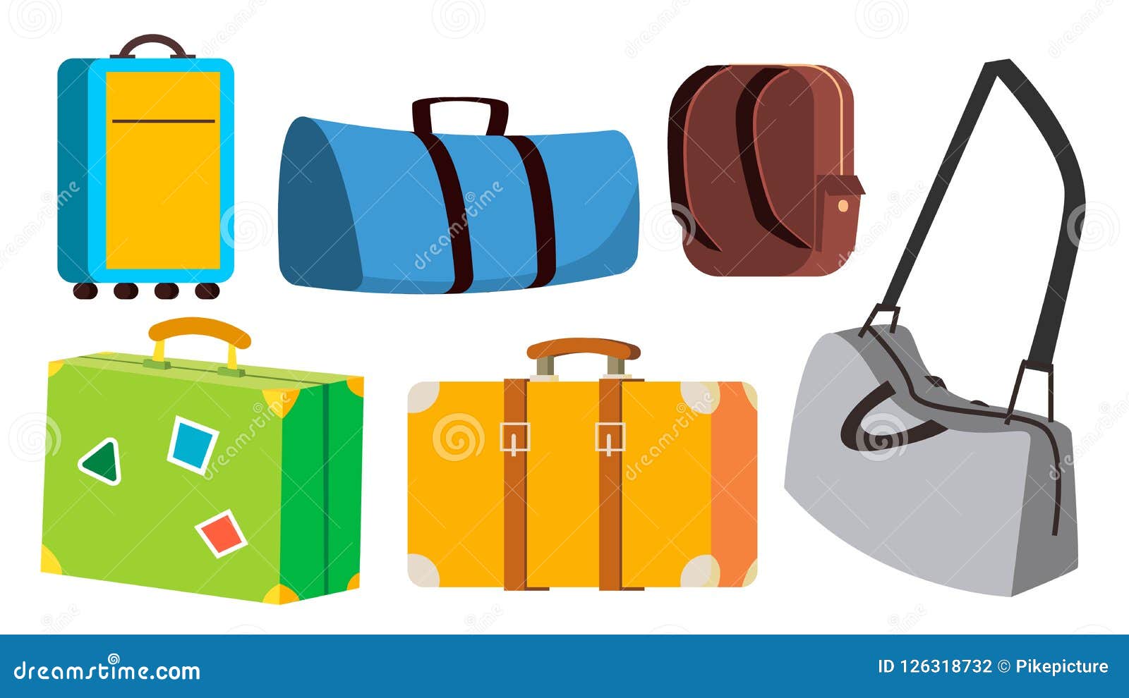 Travel Bag Set Vector. Classic, Retro, Modern, Vintage. Voyage, Summer ...