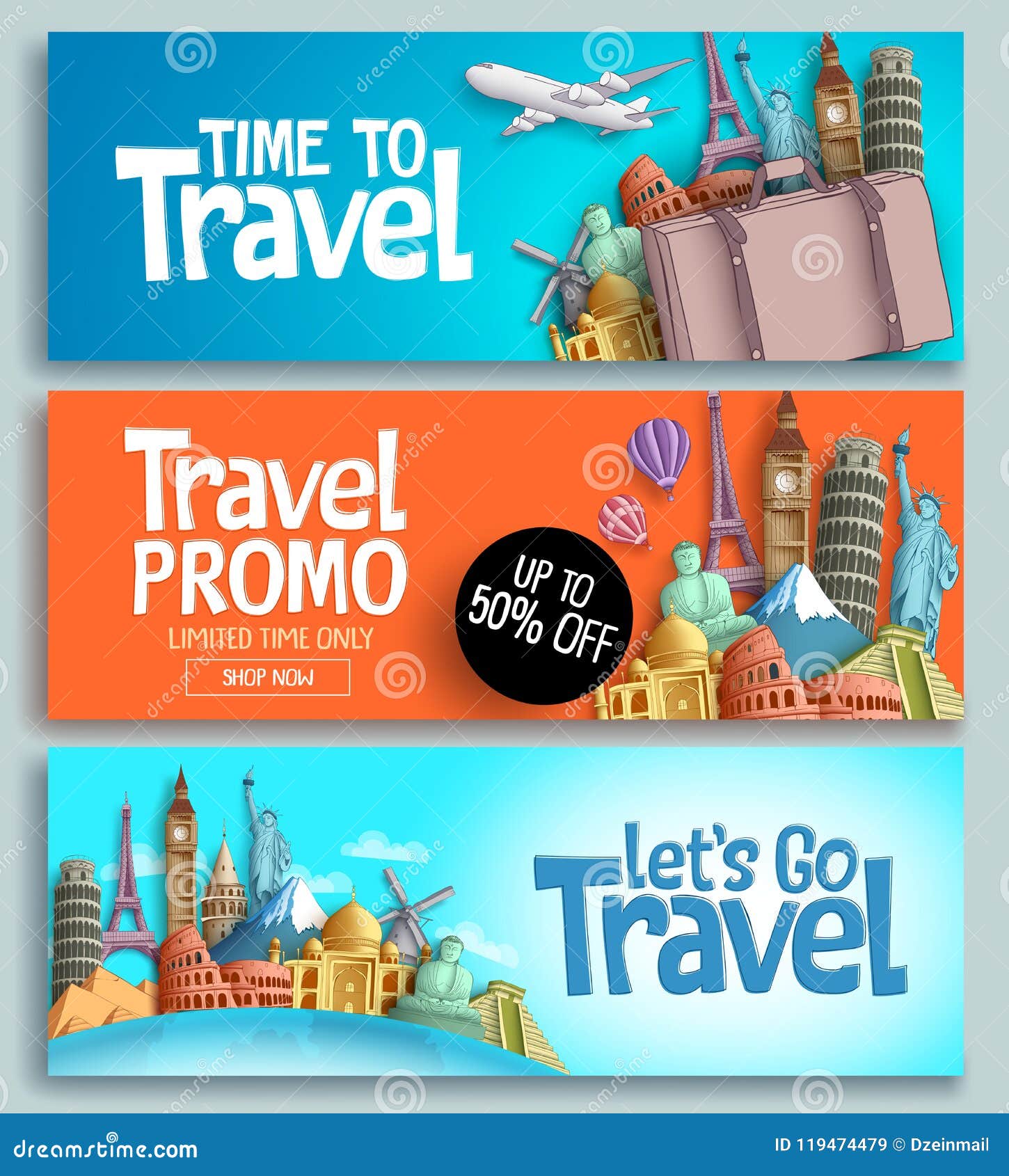 Travel Banner With Lighthouse And Ships Helm Cartoon Vector ...