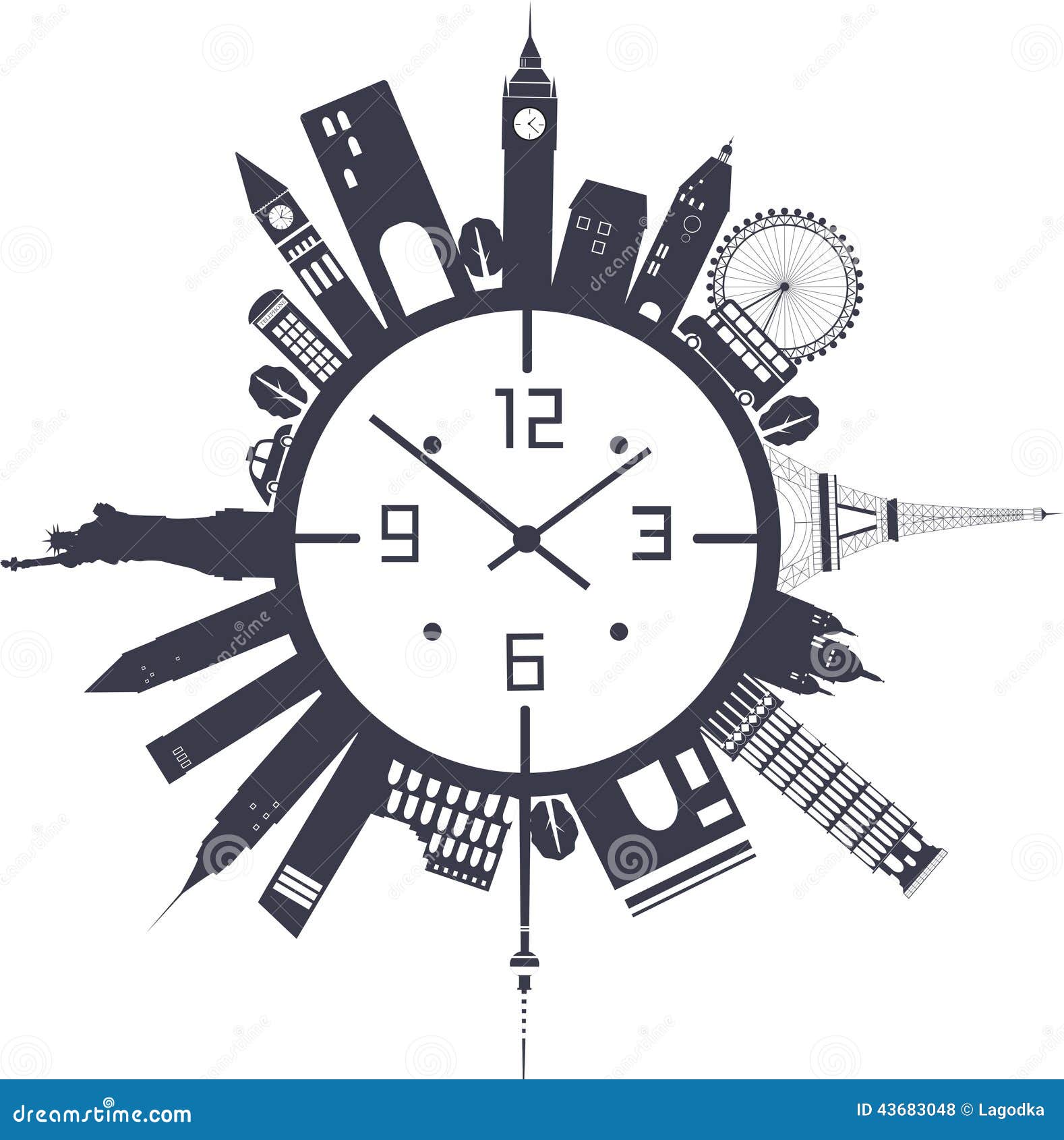 Travel Clock In Black And White Stock Vector - Image: 43683048