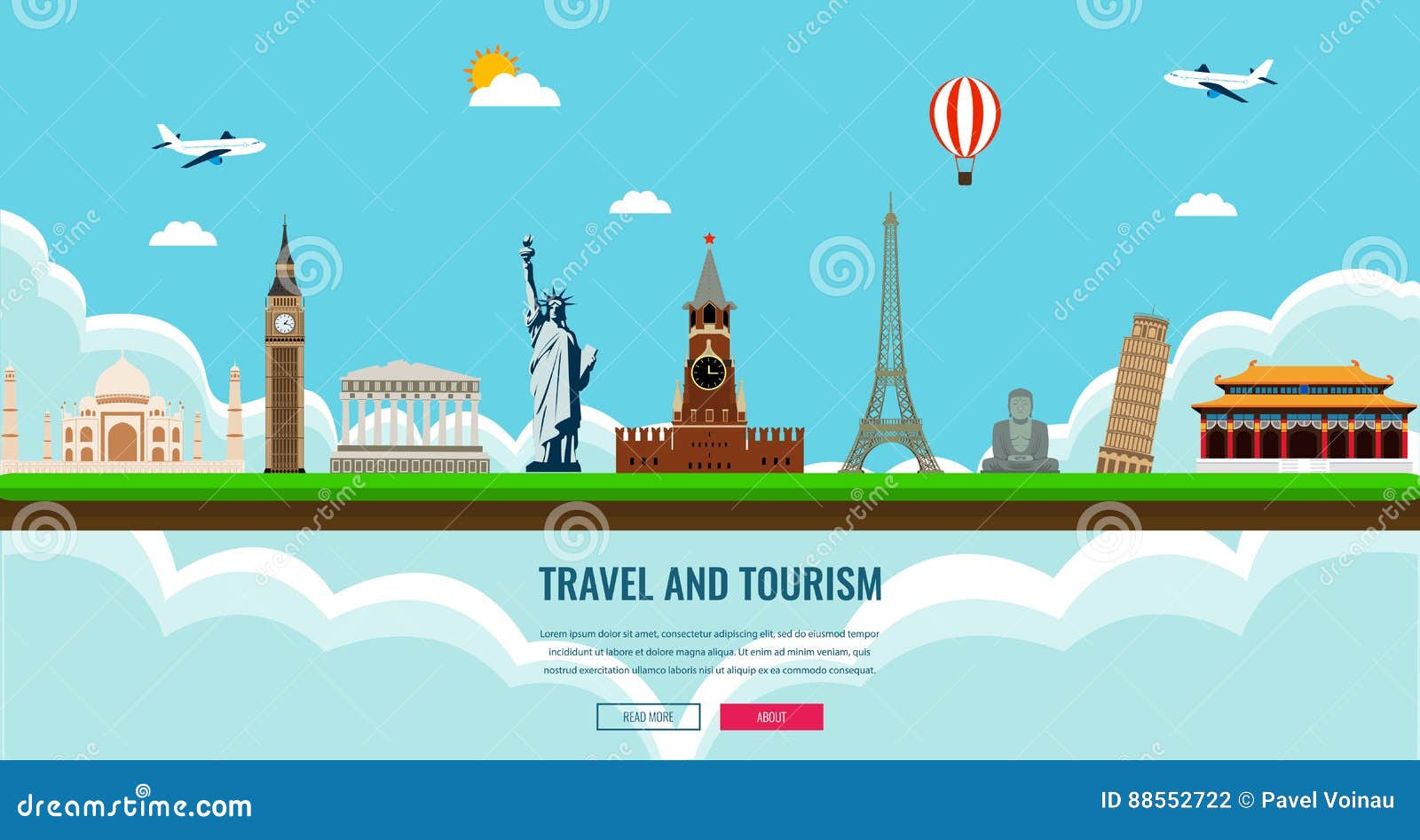 Travel Composition with Famous World Landmarks. Travel and Tourism ...