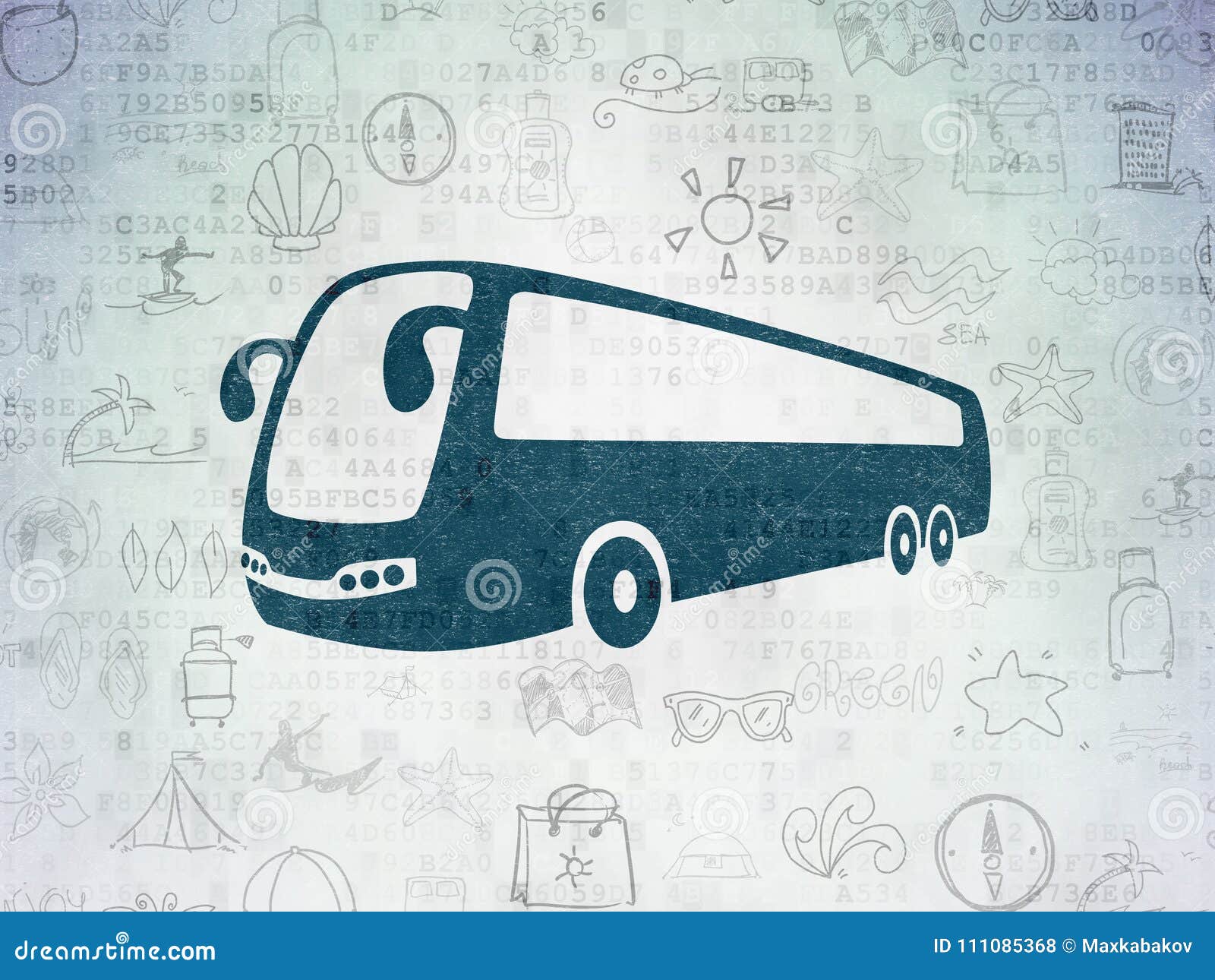 travel concept: bus on digital data paper background