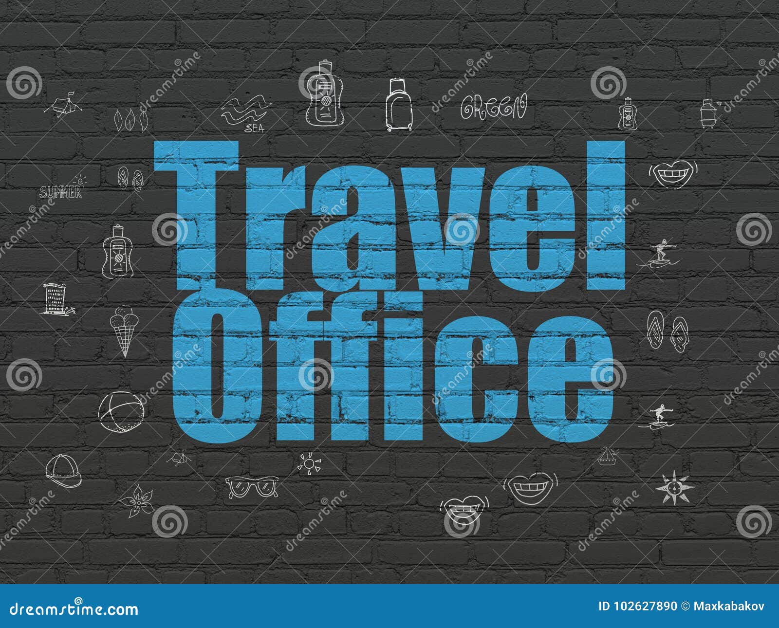 Travel Concept: Travel Office on Wall Background Stock Illustration