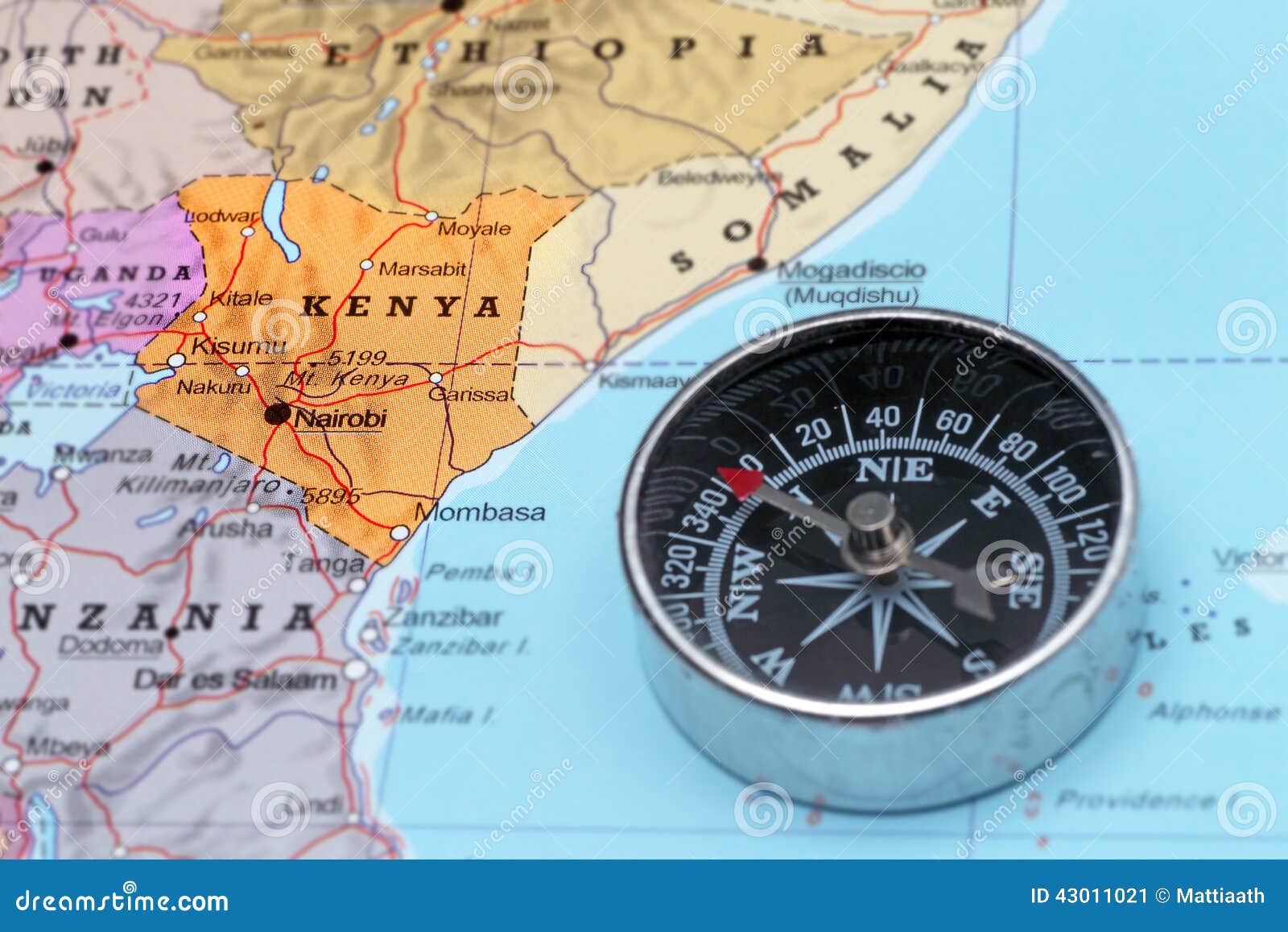 travel destination kenya, map with compass