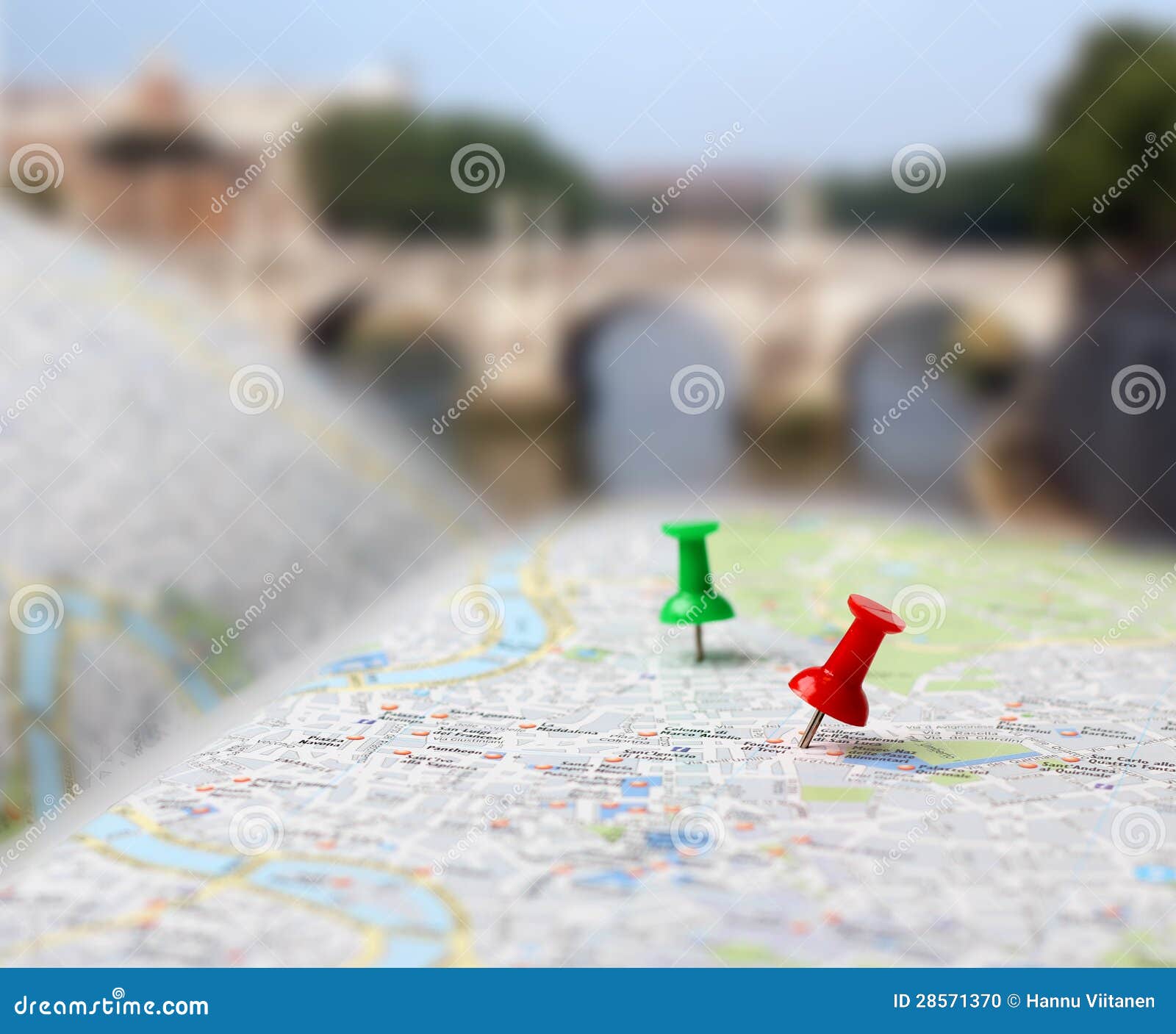 Push Pins On A Road Map Stock Photo - Download Image Now - Road