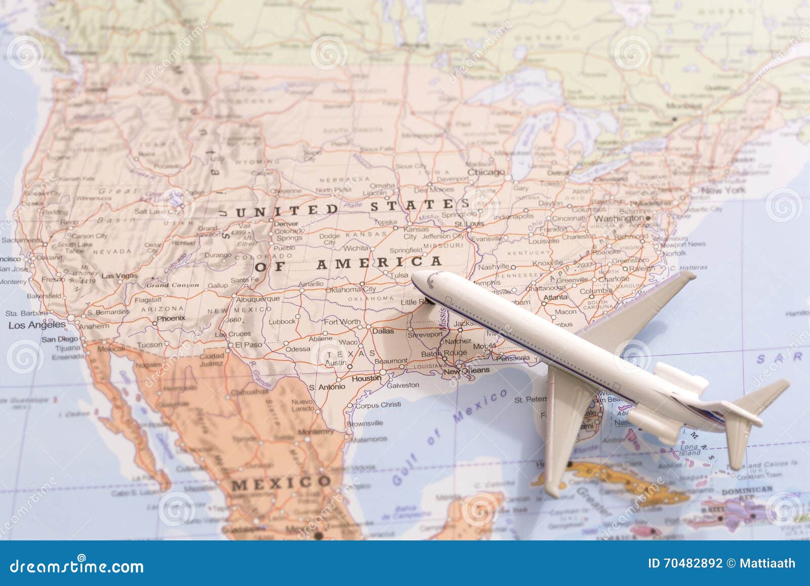 Travel Destination Usa Passenger Plane Miniature On A Map