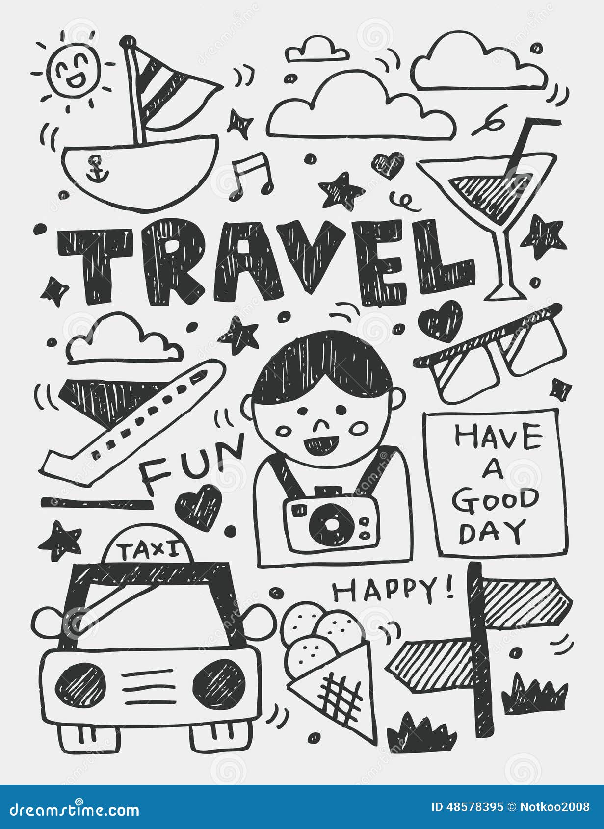Travel Elements Doodles Hand Drawn Line Icon,eps10 Stock Vector ...