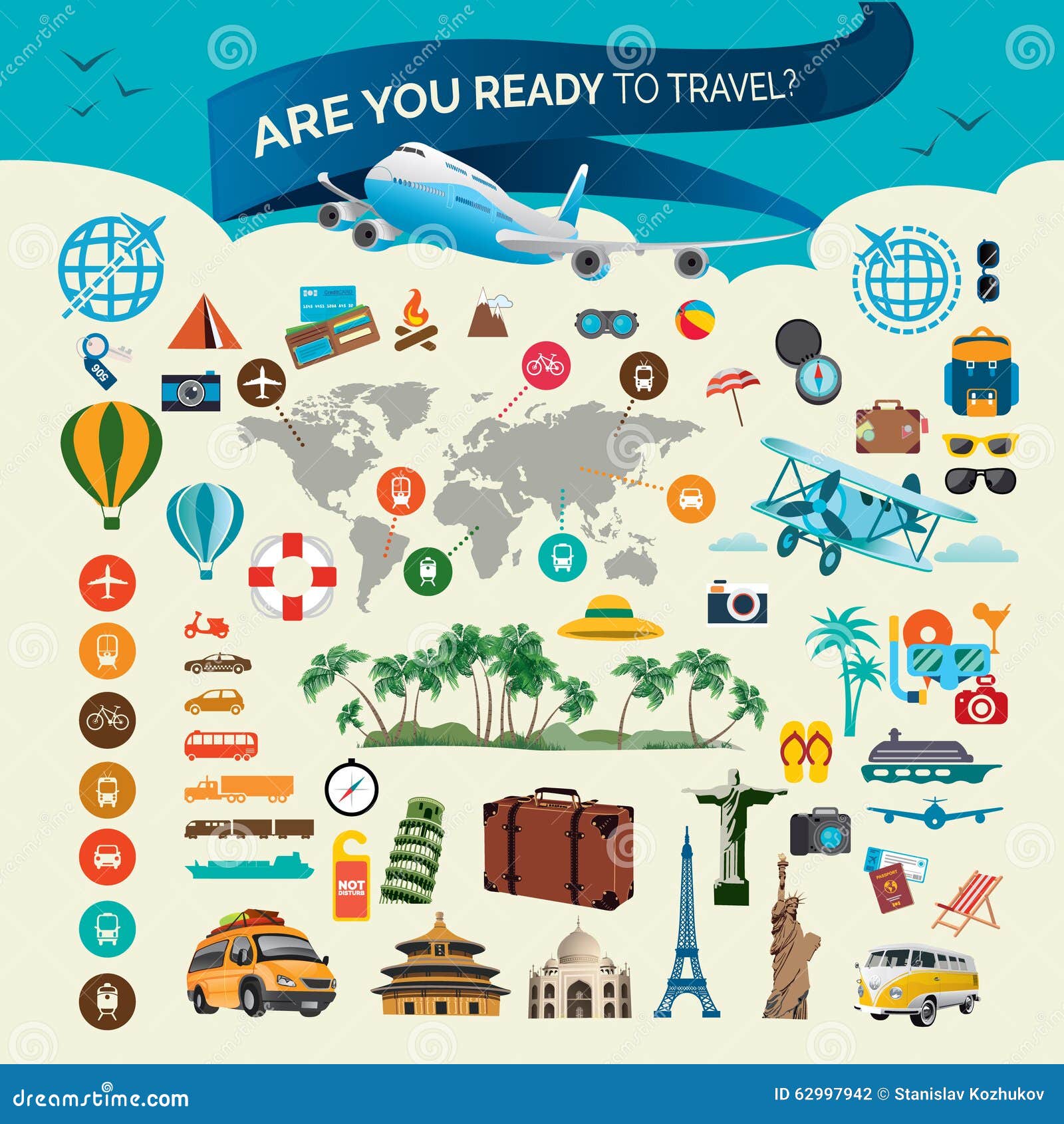 Travel elements set stock vector. Illustration of journey 62997942