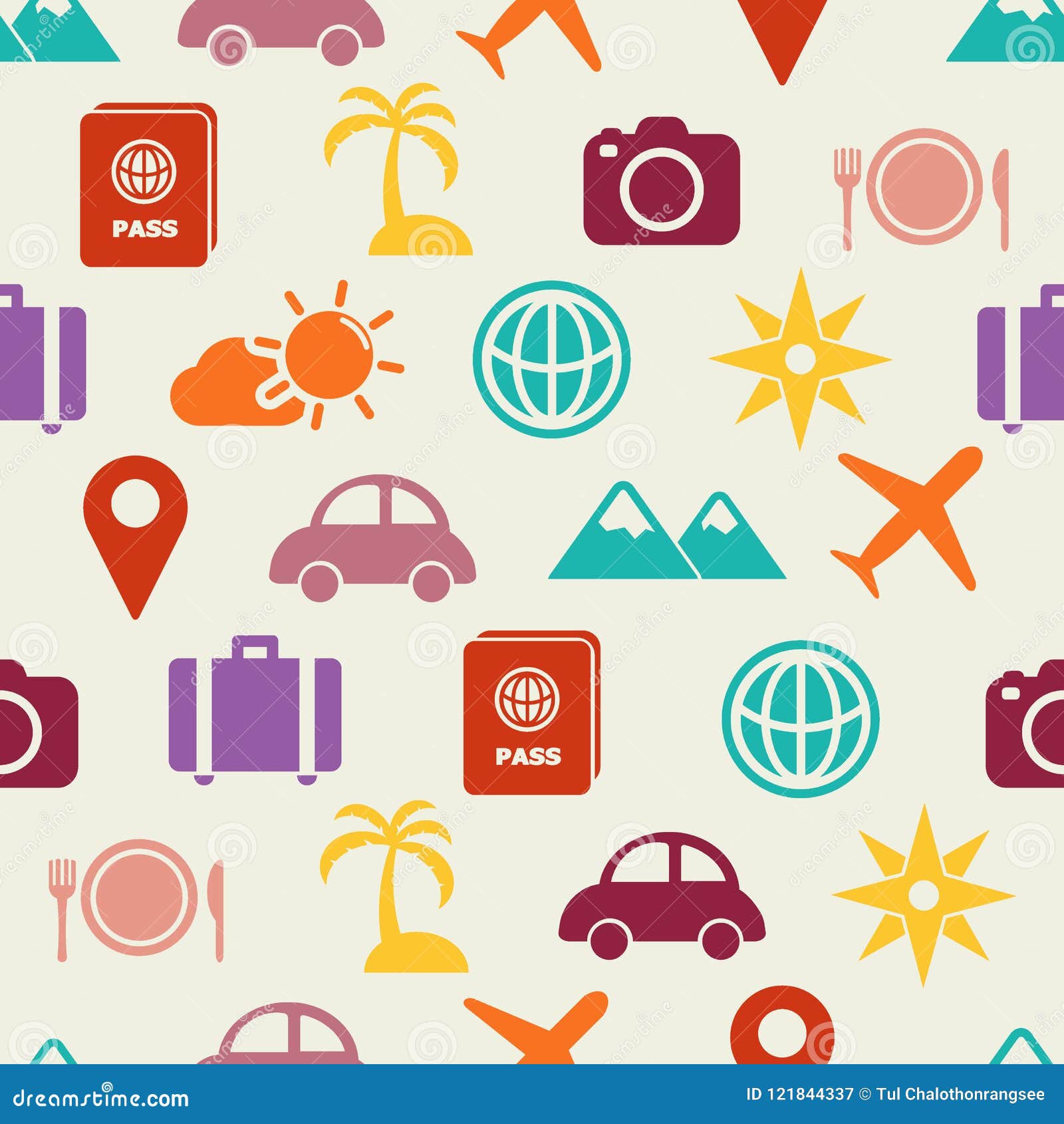 Travel Flat Icons Seamless Pattern Stock Vector - Illustration of ...