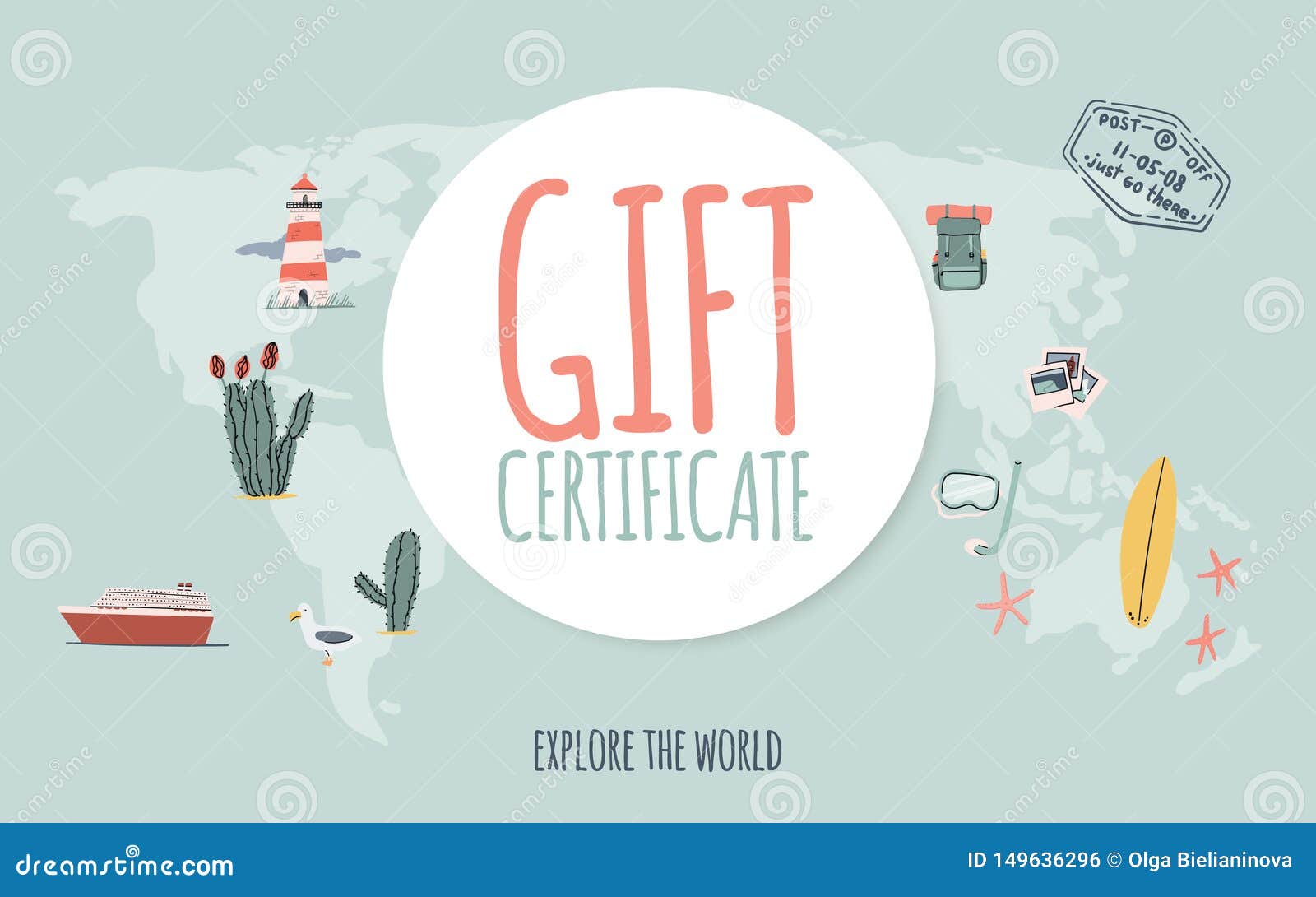 Travel Gift Certificate Hand Drawn Doodle Style Explore The World Voucher Template Banner Shop Coupon Flyer Etc Stock Vector Illustration Of Cruise Island 149636296