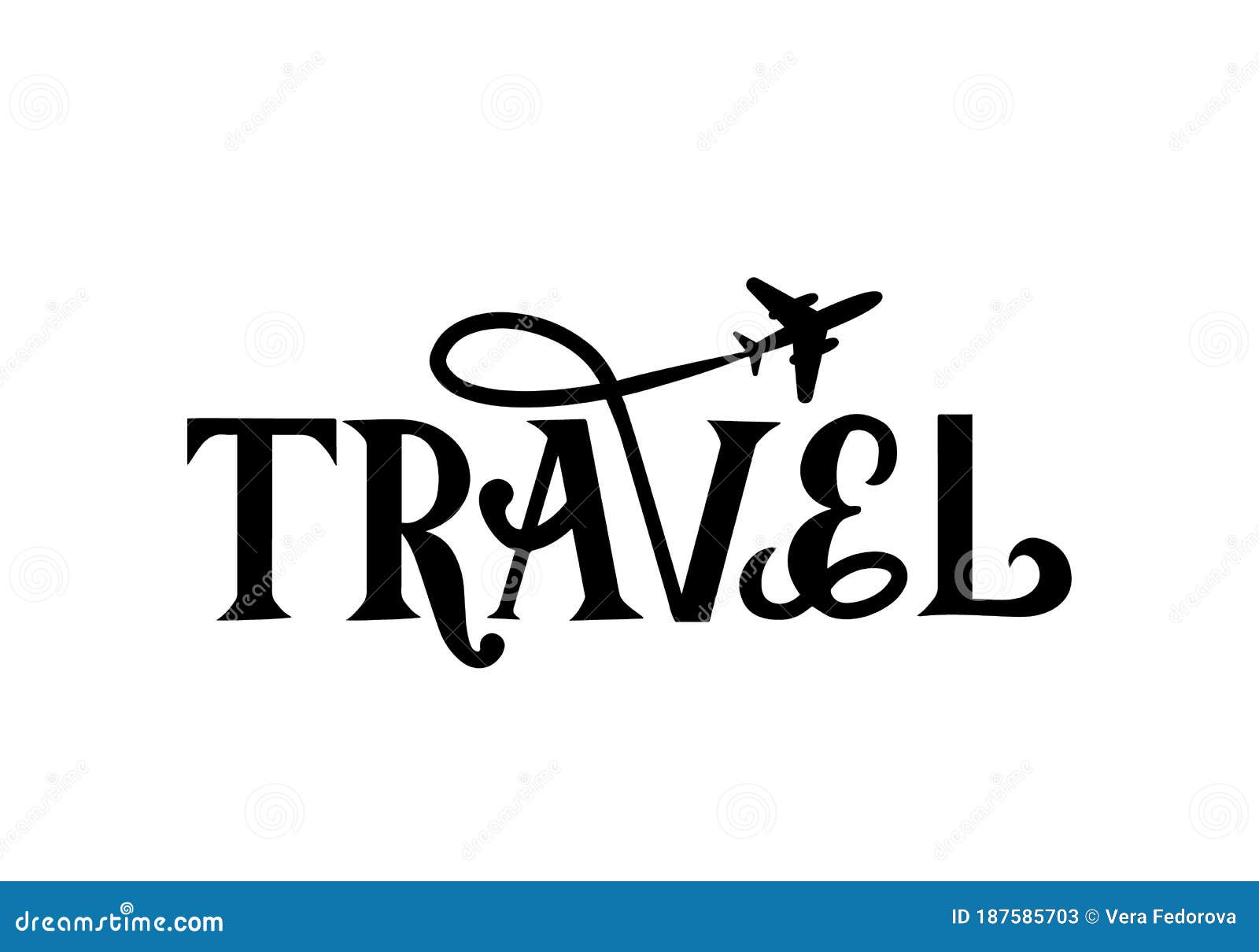 Download Travel Hand Lettering With Airplane Isolated On White ...