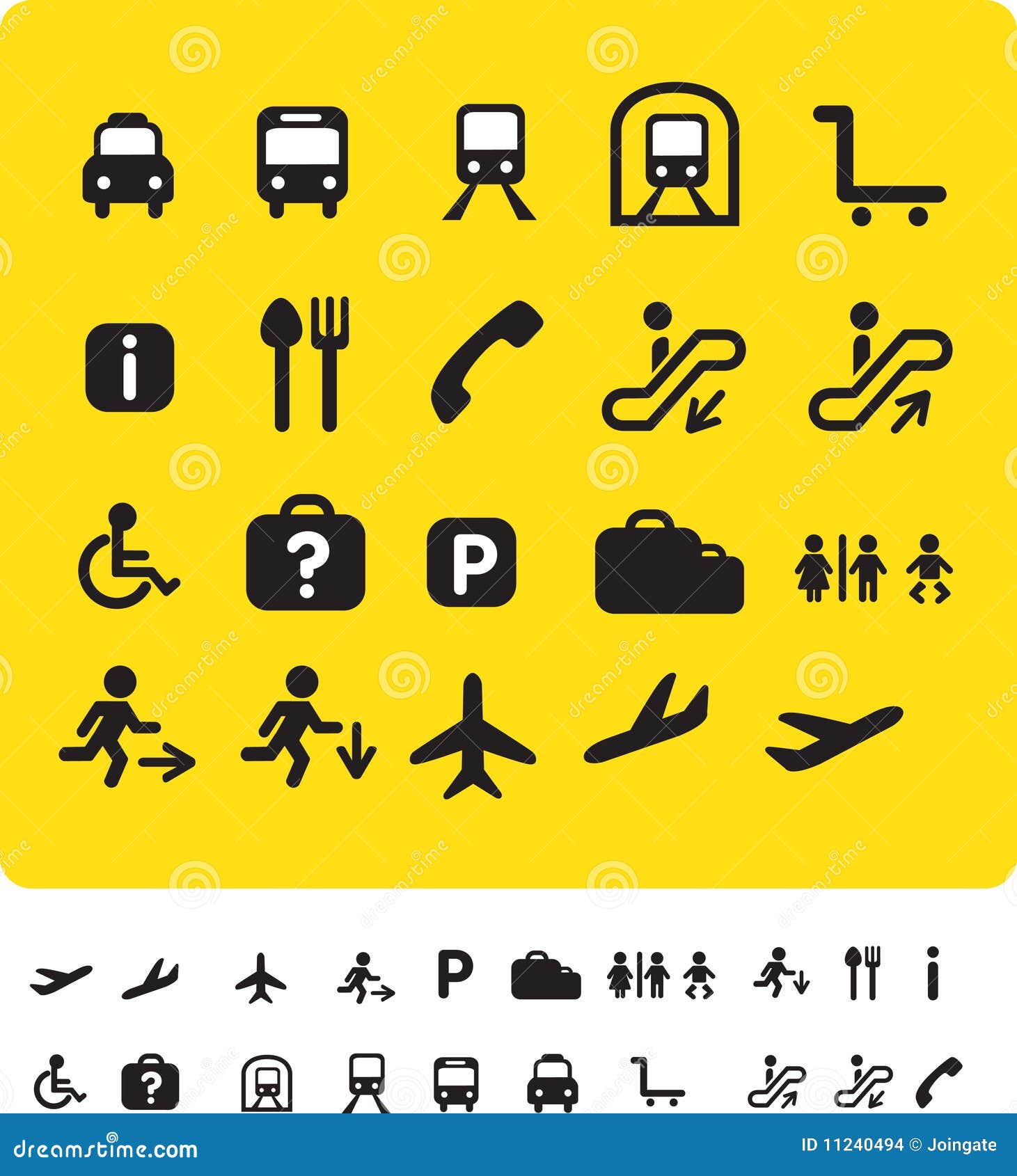 travel icon set on yellow