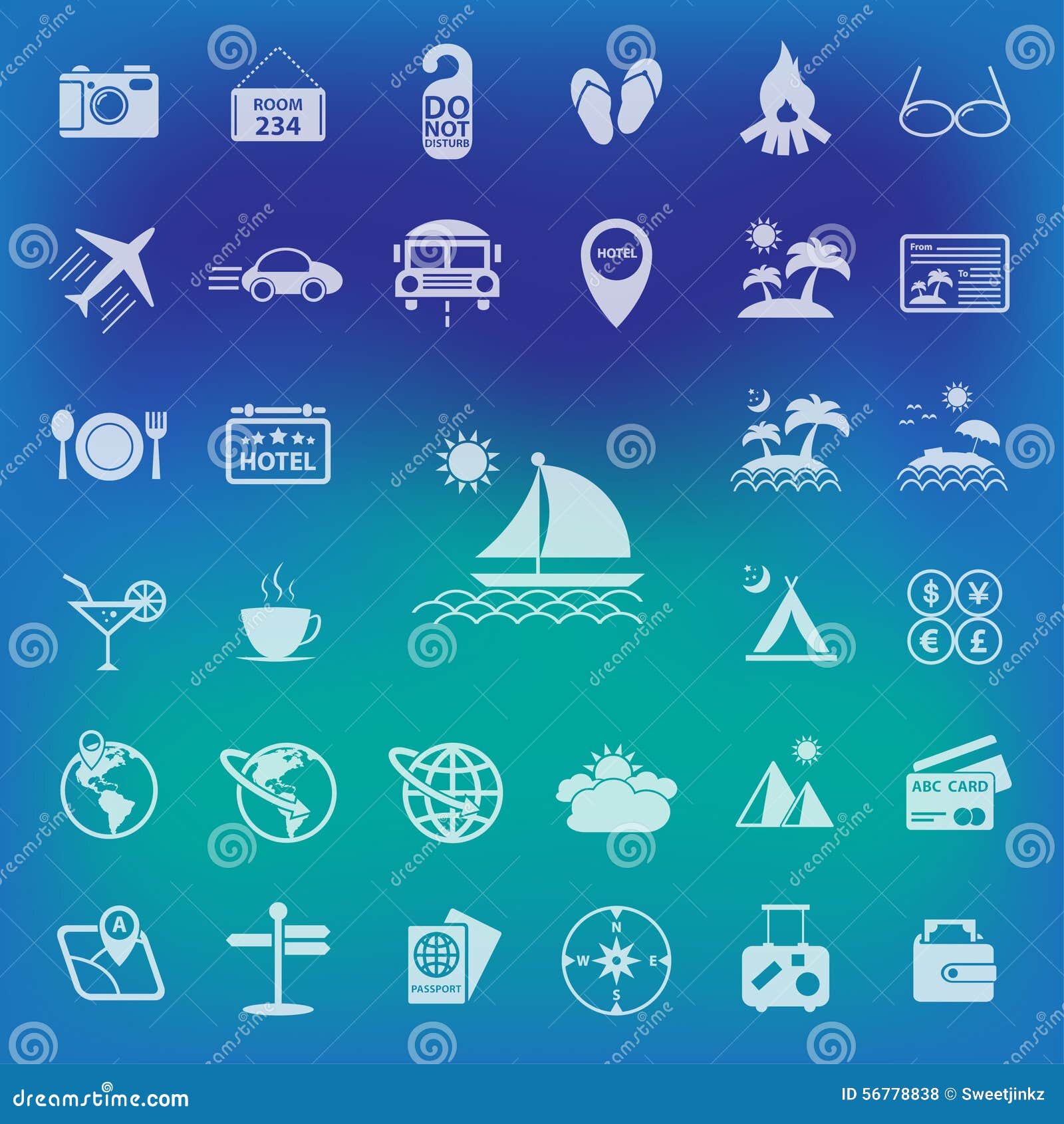 Travel Icons Set.on Blur Background Stock Vector - Illustration of food ...
