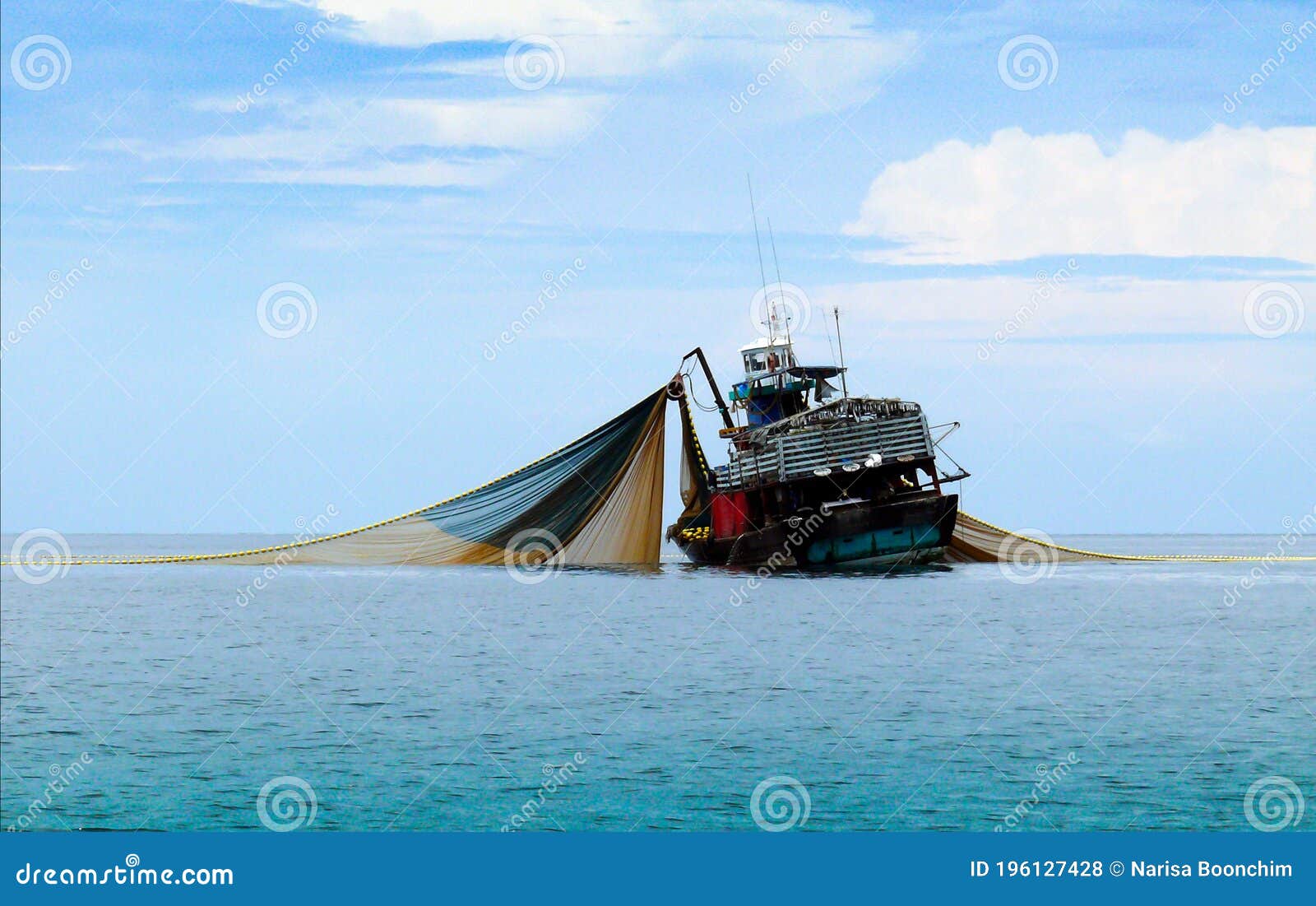 A Large Fishing Boat in the Middle of the Sea. Stock Photo - Image of  profession, fishing: 196127428