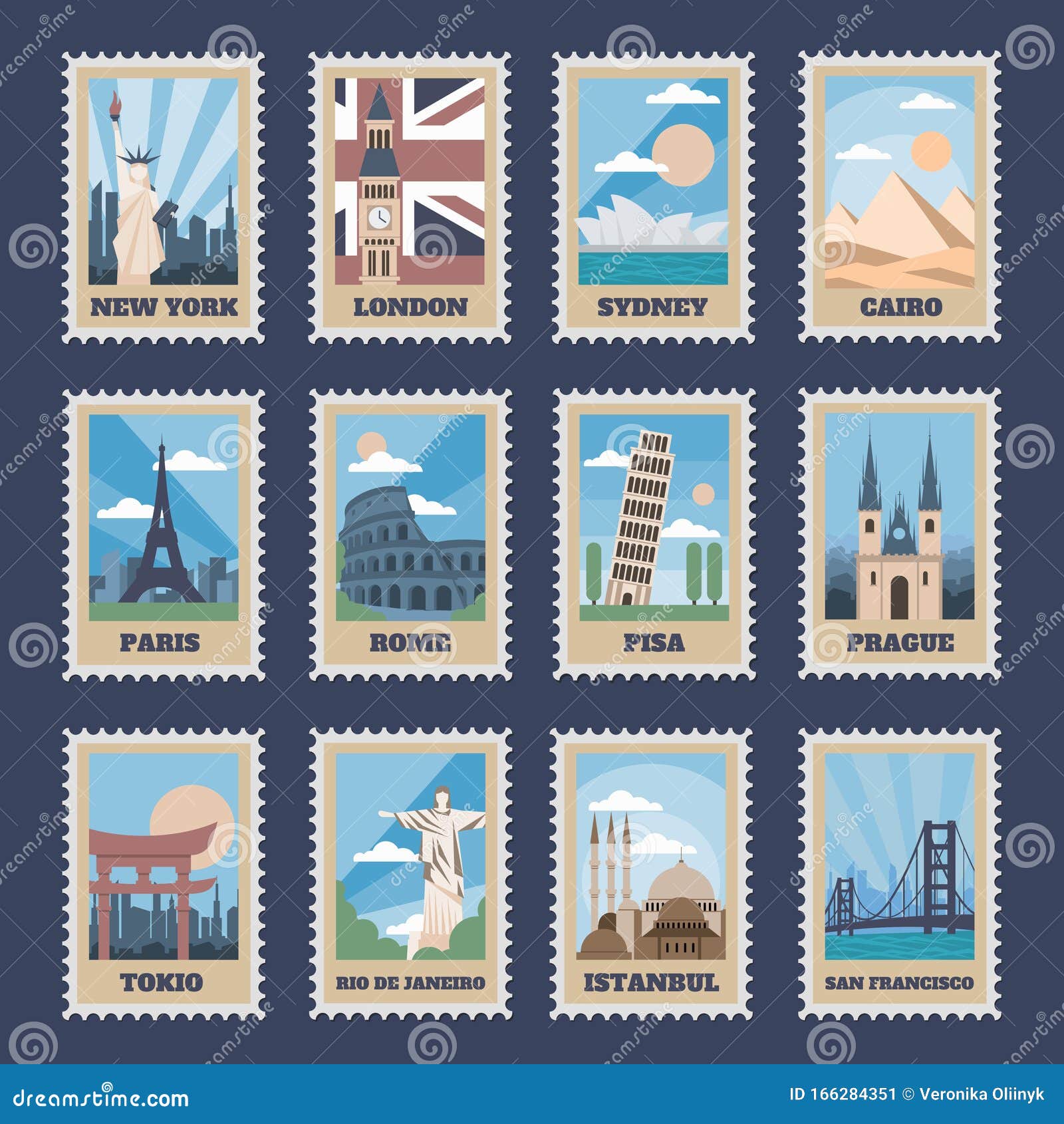 old fashioned travel stamps