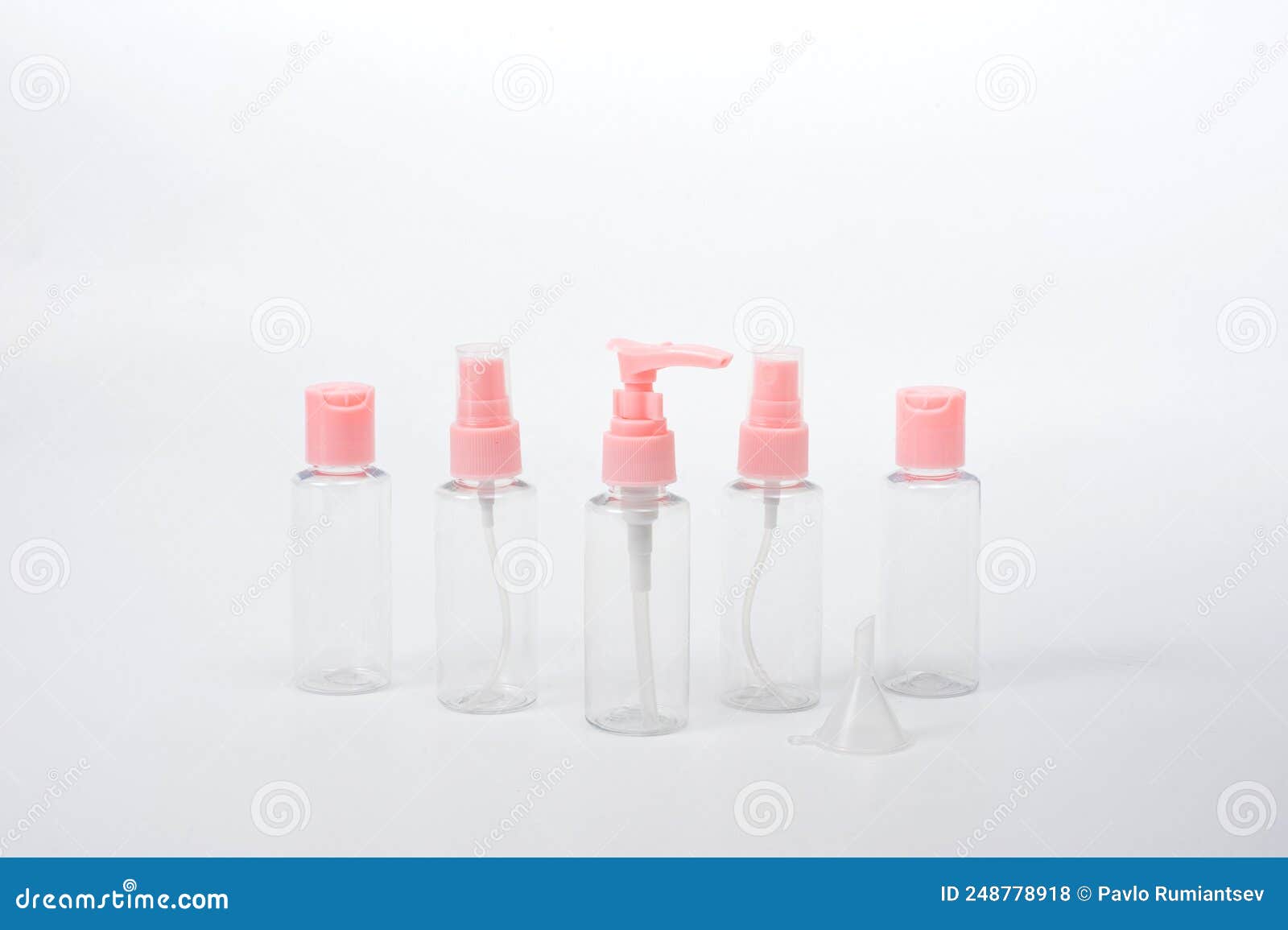 Travel Set of Plastic Transparent Containers for Cosmetics Stock Photo