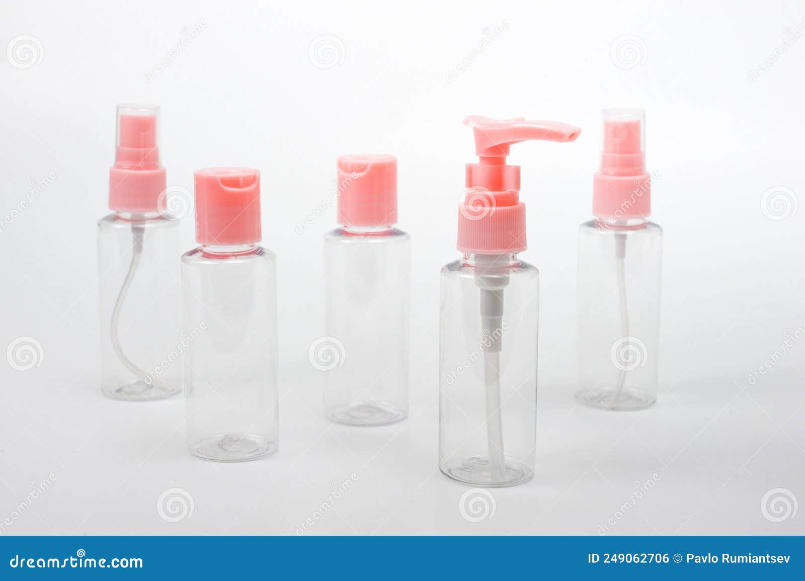 Travel Set of Plastic Transparent Containers for Cosmetics Stock Photo