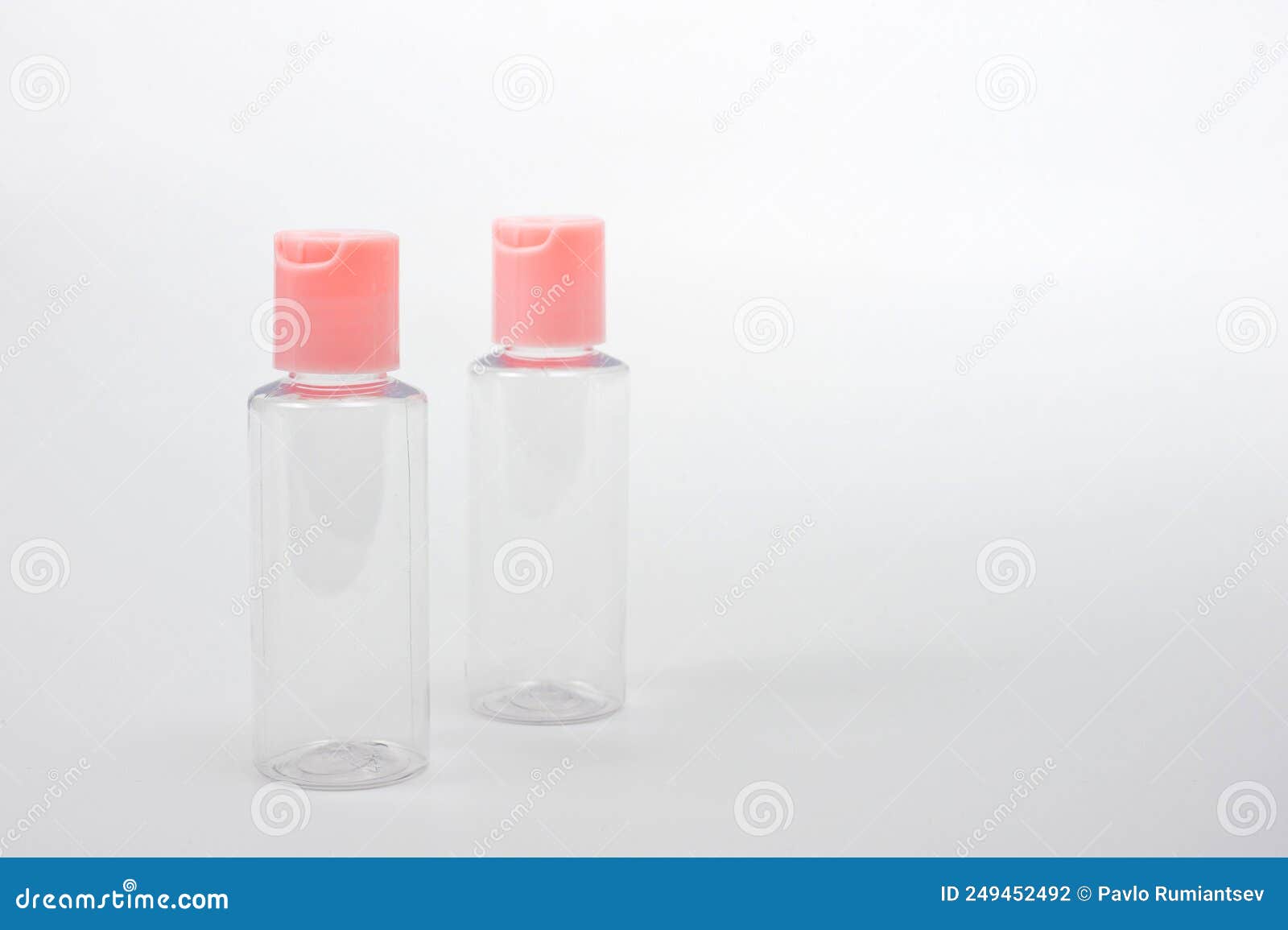 Travel Set of Plastic Transparent Containers for Cosmetics Stock Photo