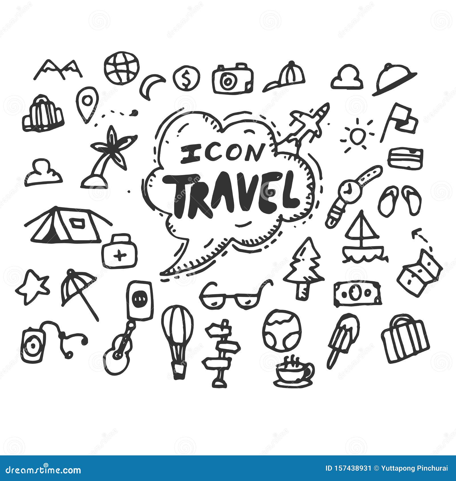 Travel Set. Vector Hand Drawn on White Background. Icon Stock Vector ...