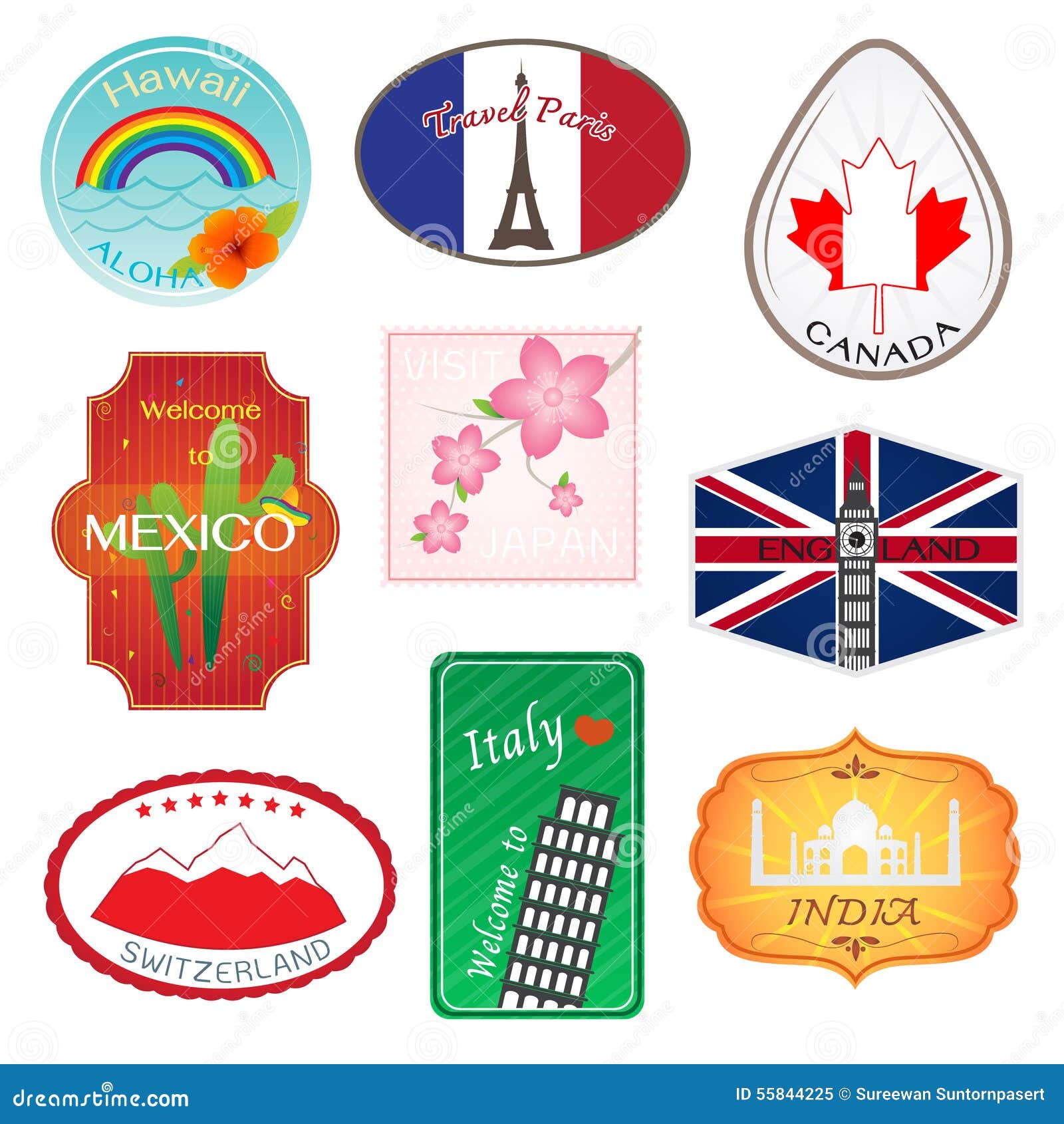 Travel Stickers Design Collection Stock Vector Illustration of