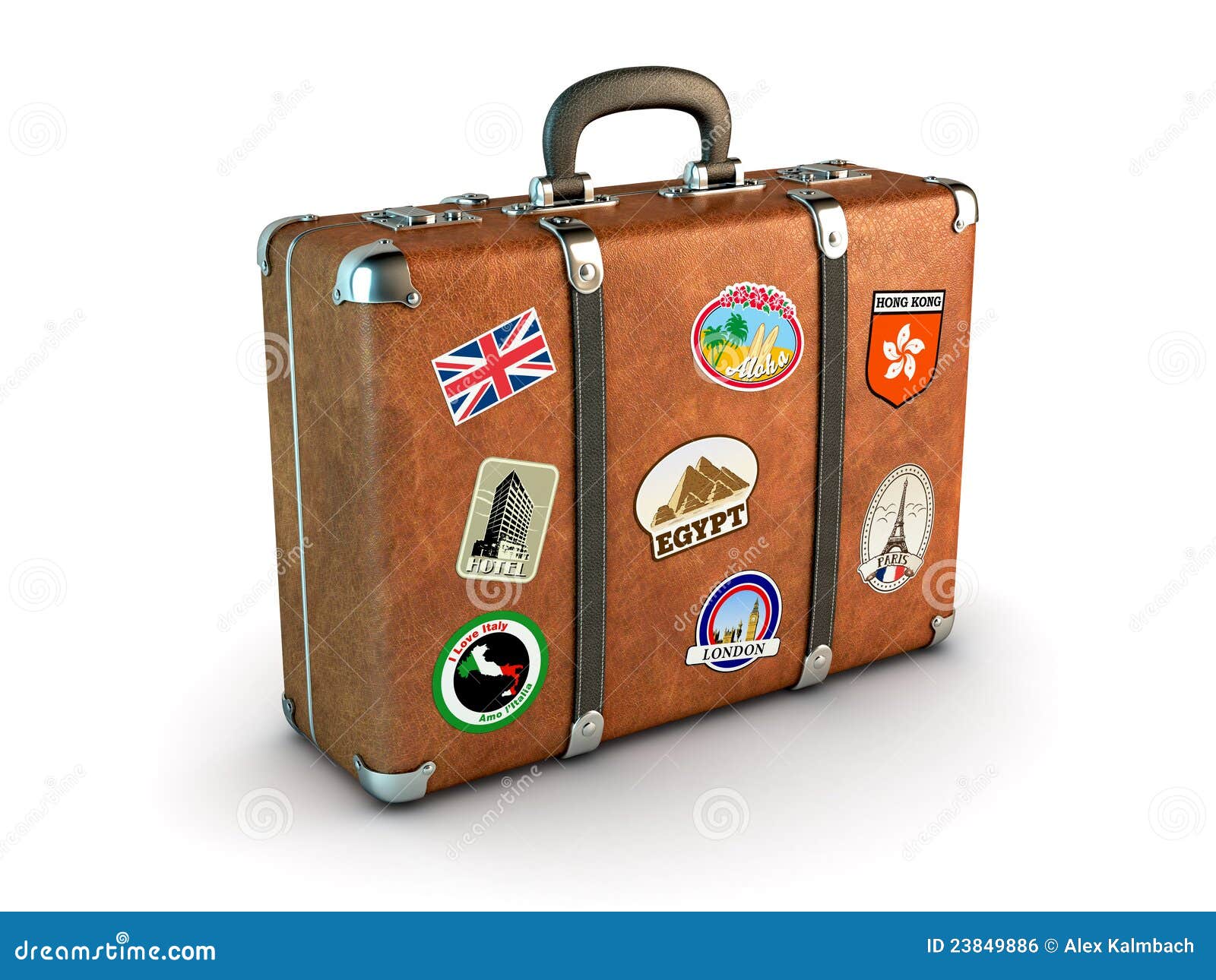 Vintage brown travel suitcase with retro stick Vector Image