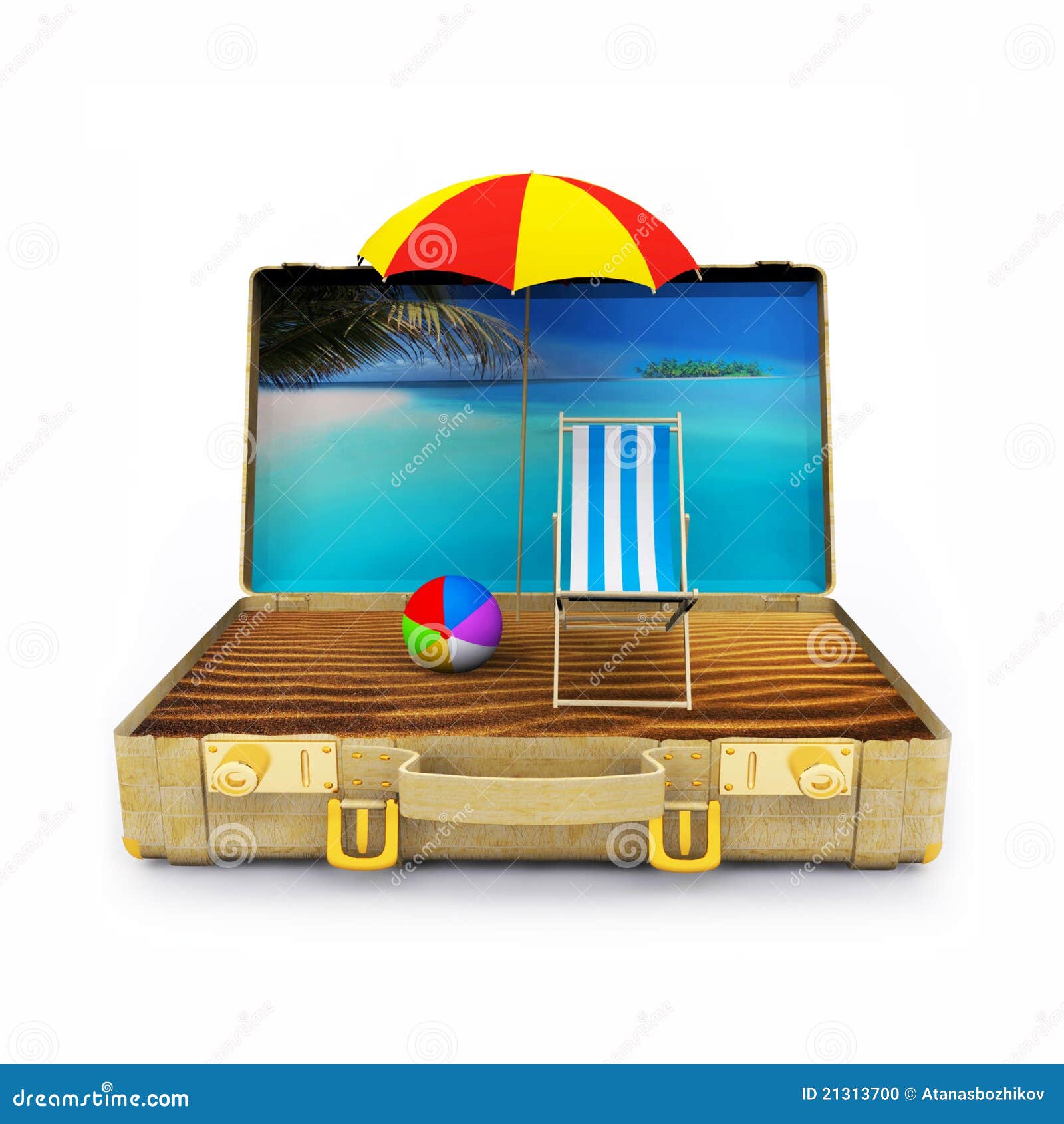 Travel Suitcase with Beach Chairs and Umbrella Stock Illustration