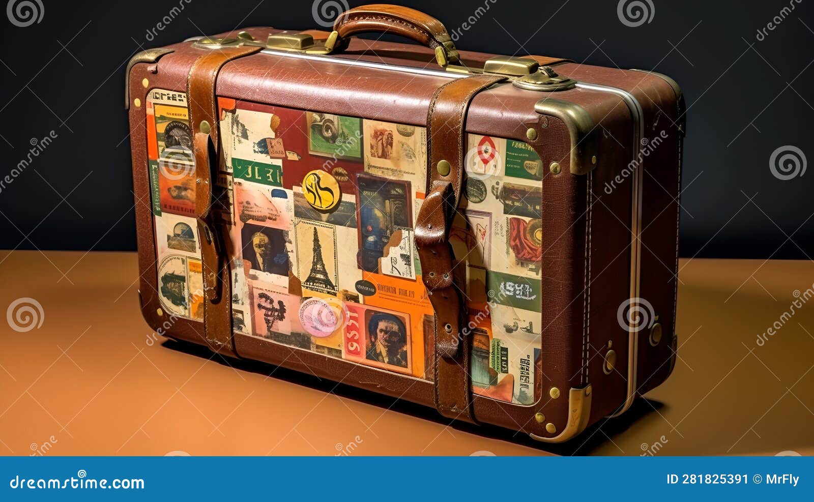 travel suitcase with travel stickers and stamps, accesory