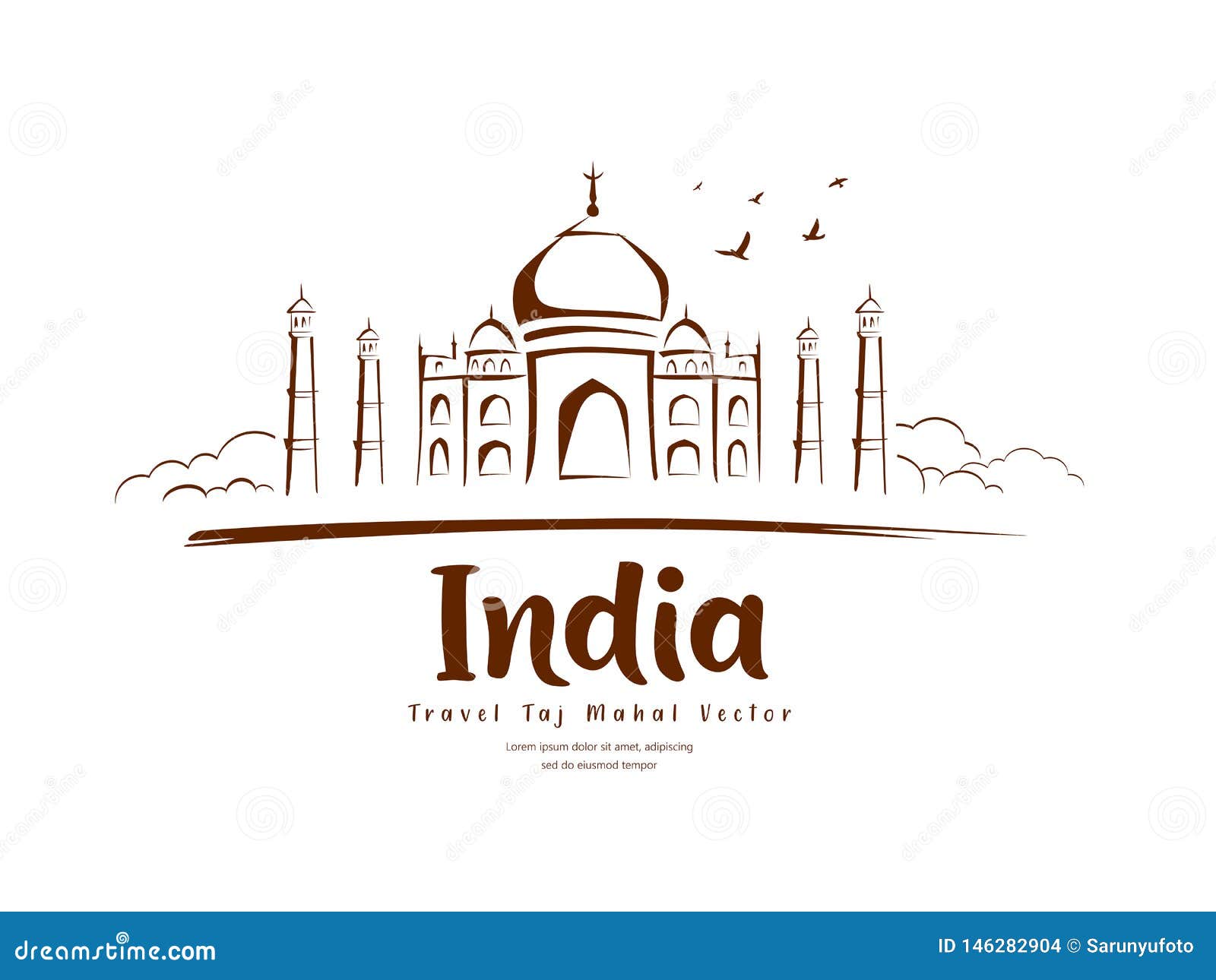 Travel Taj Mahal India Vector, Sketching Drawing ...