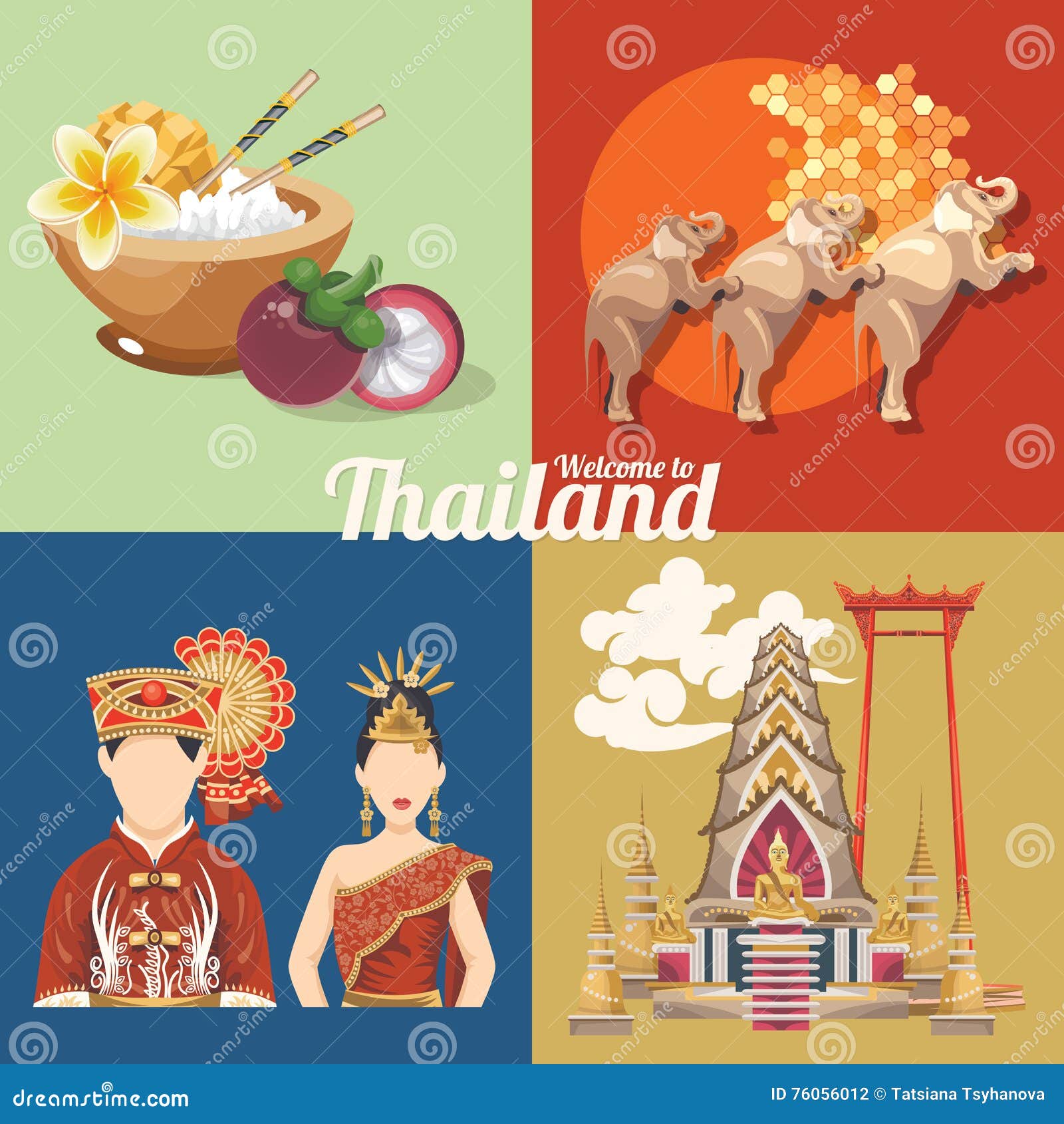 travel thailand landmarks with colorful s. thai  icons.