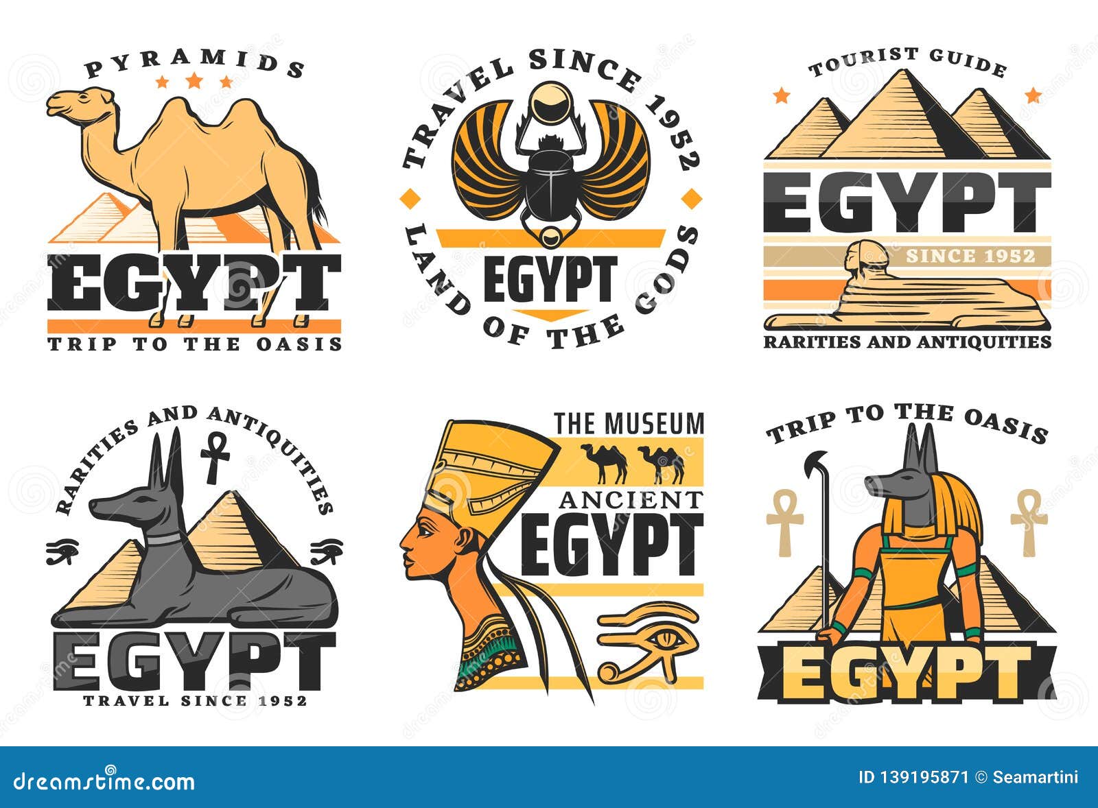 Egypt Travel Icons Pyramids And Sphinx Stock Vector Illustration Of Cross Pharaoh 139195871
