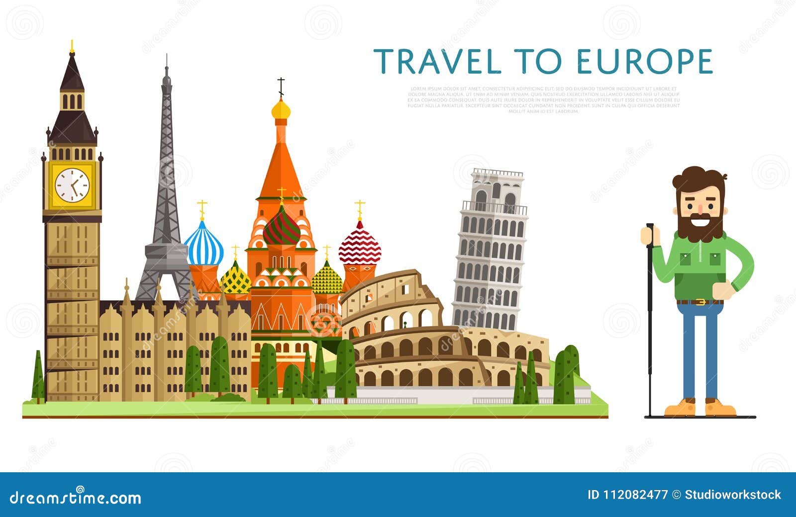 travel to europ banner with famous attractions