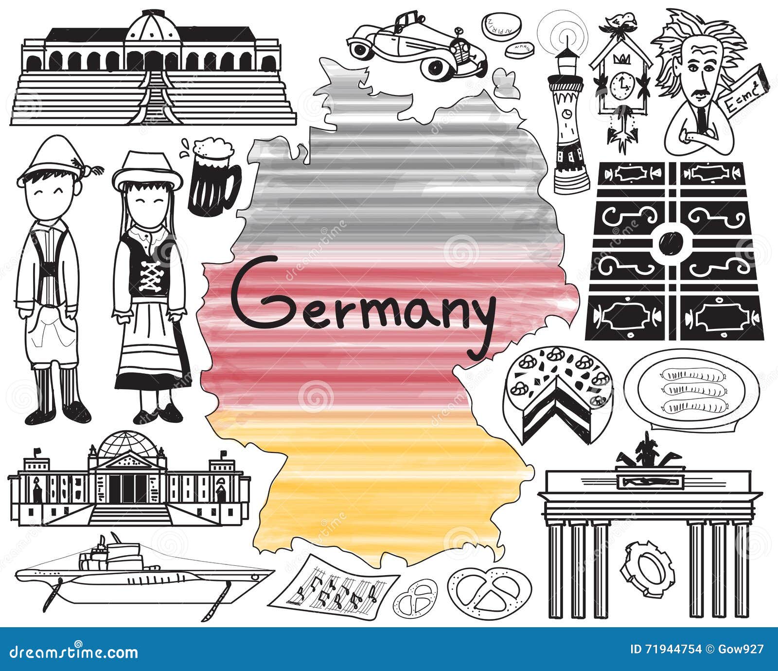 Travel To Germany Doodle Drawing Icon Stock Vector - Illustration of