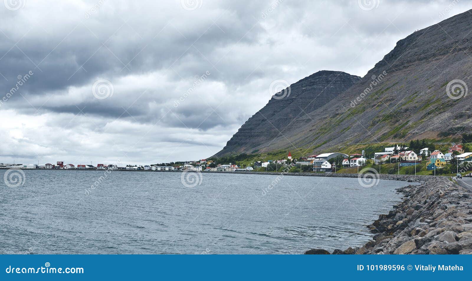 beautiful cloudy view on the fjord in iceland