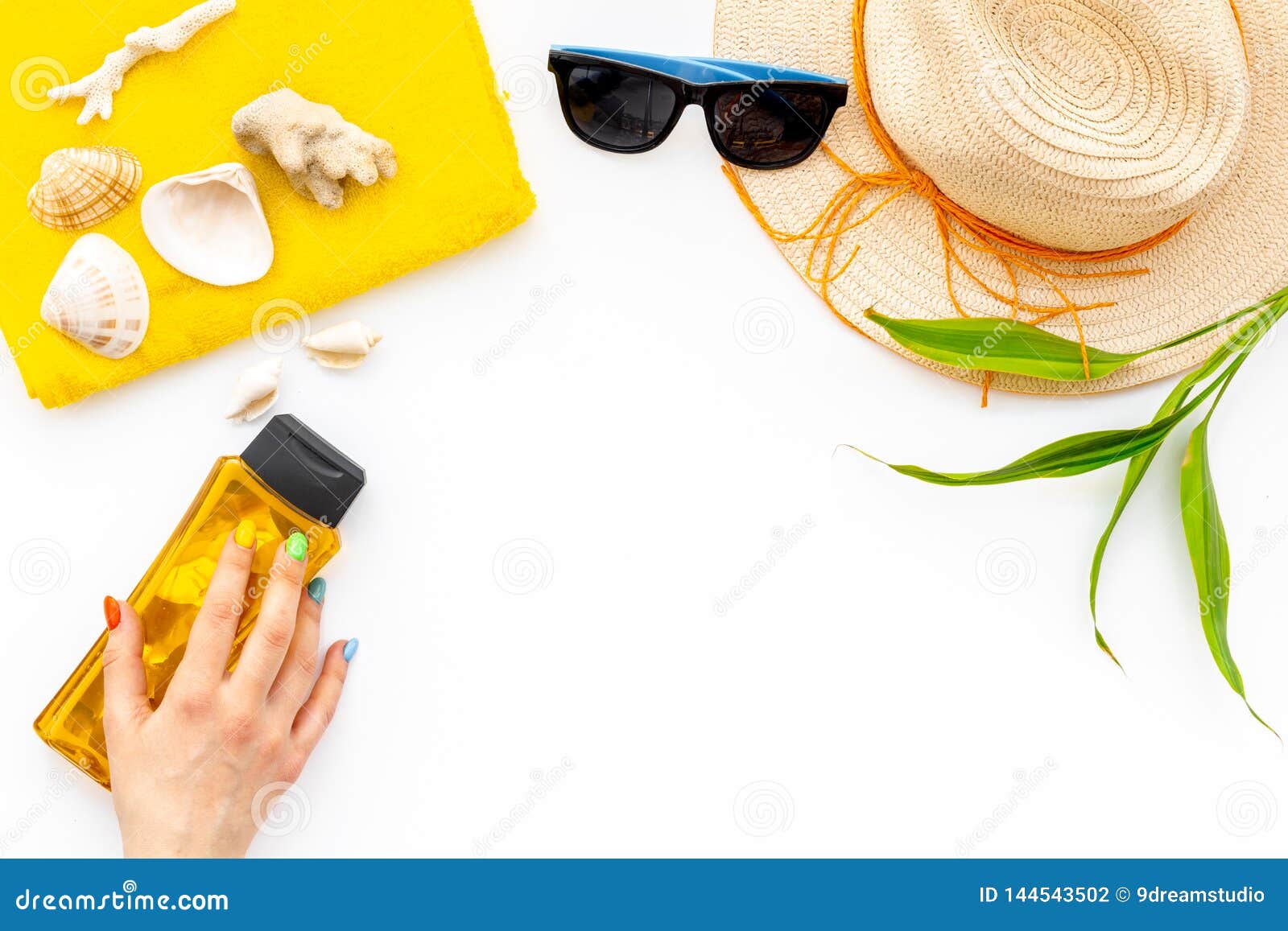 Download Straw Hat, Sun Glasses, Suncream, Shells And Plant Leaves ...