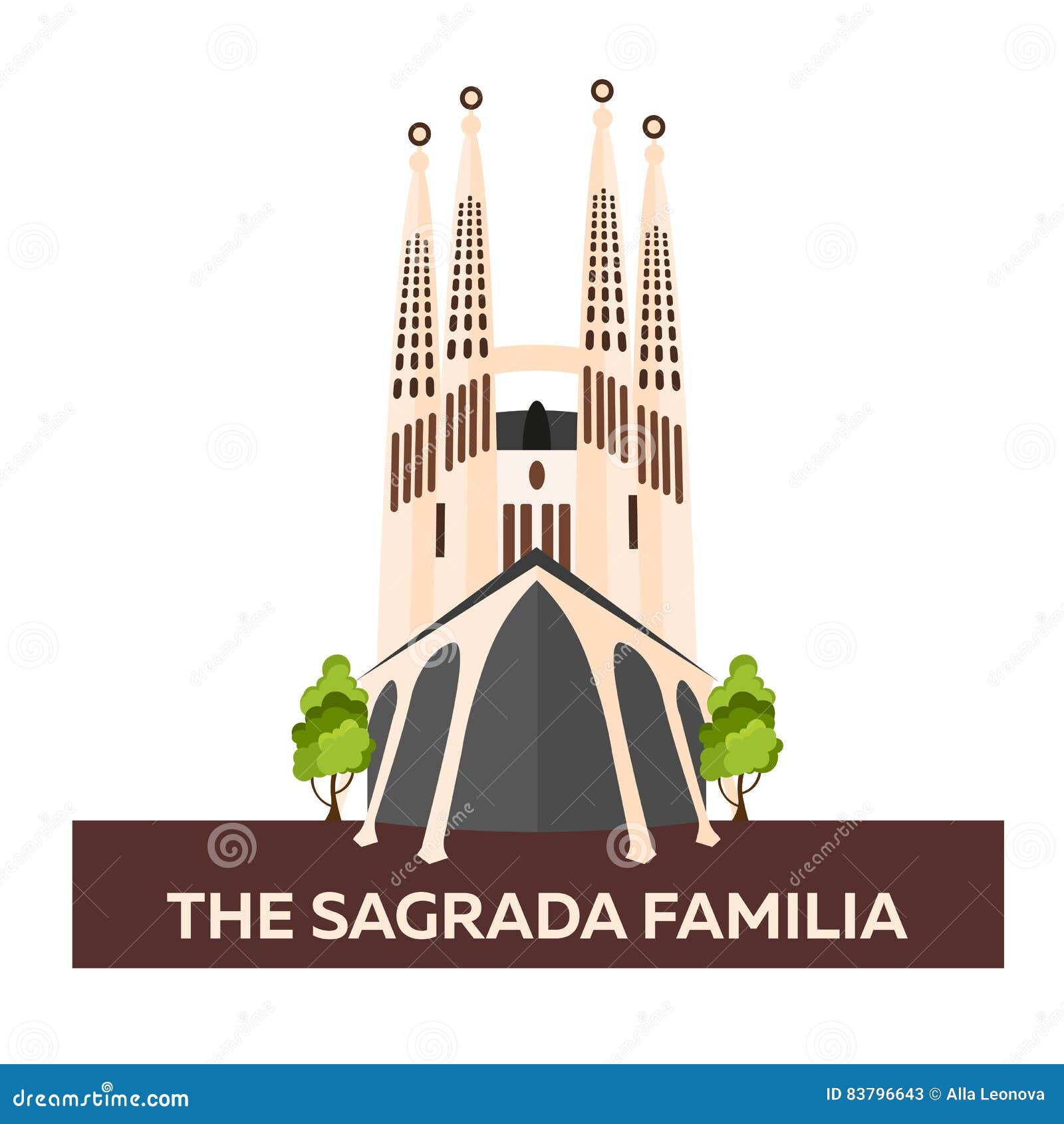 Travel To Spain. Sagrada Familia. Vector Flat Illustration. Editorial ...