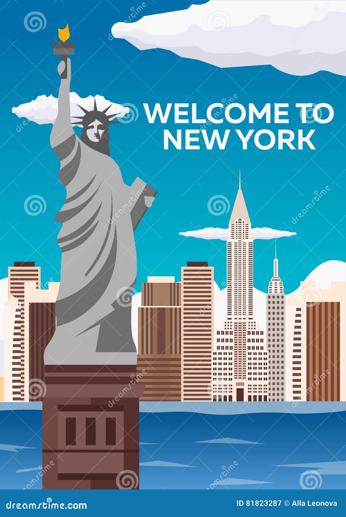 Travel To USA, New York Poster Skyline. Welcome To New York. Statue of ...