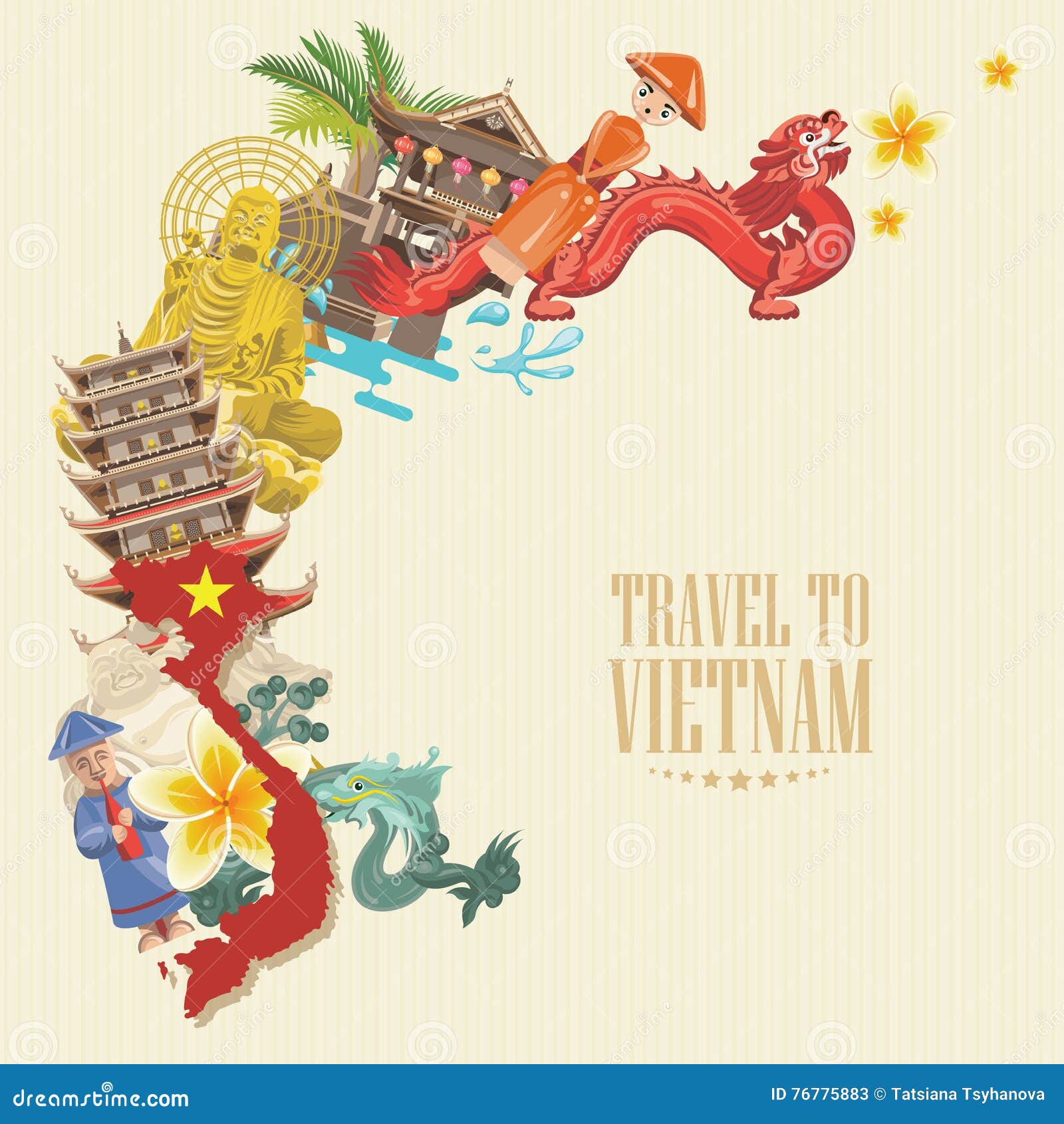 Travel To Vietnam Poster With Ethnic Icons Stock Vector - Illustration