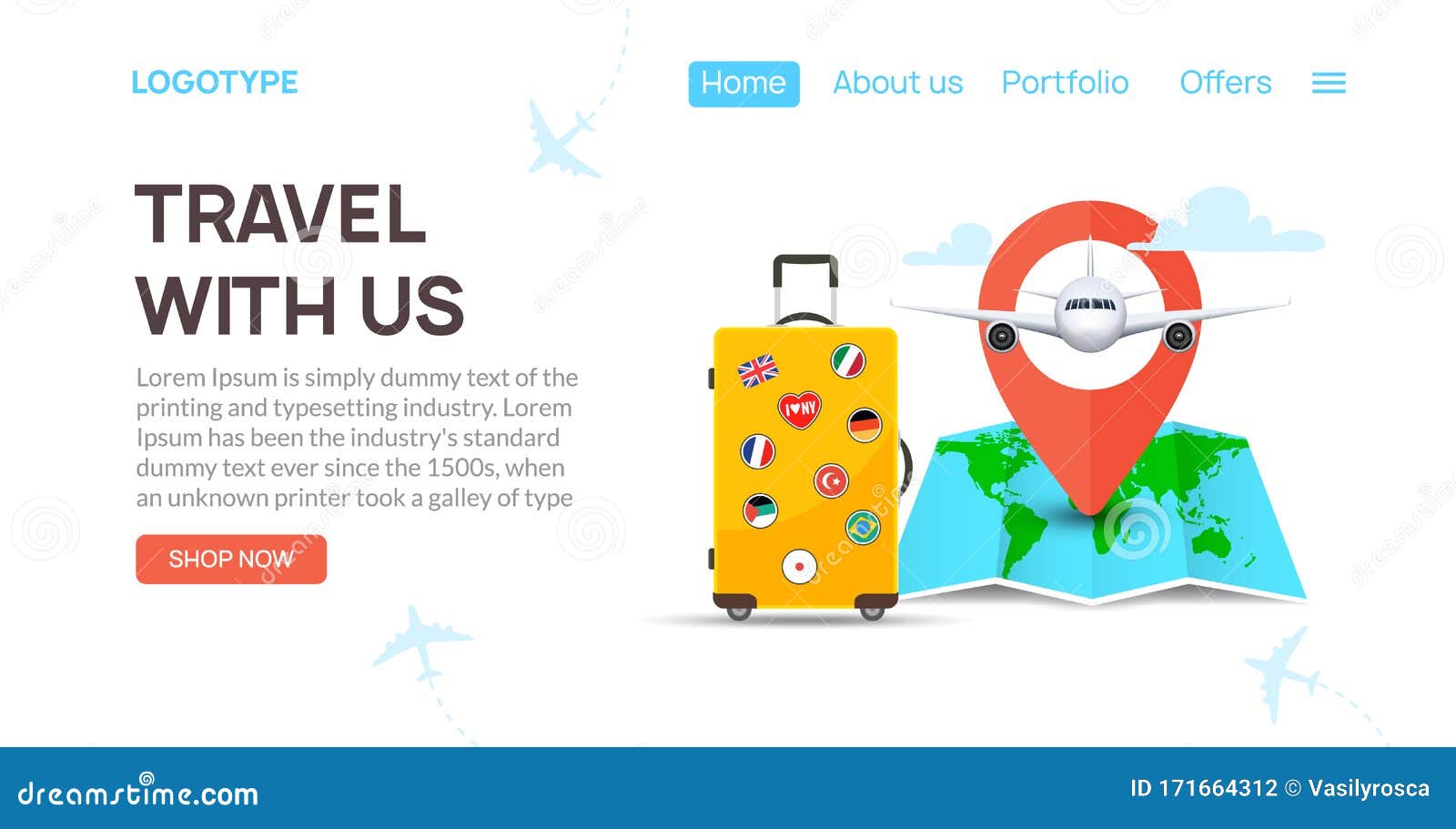 Travel Tourism Banner Background. Luggage Fun Tour and Bag, Airplane ...