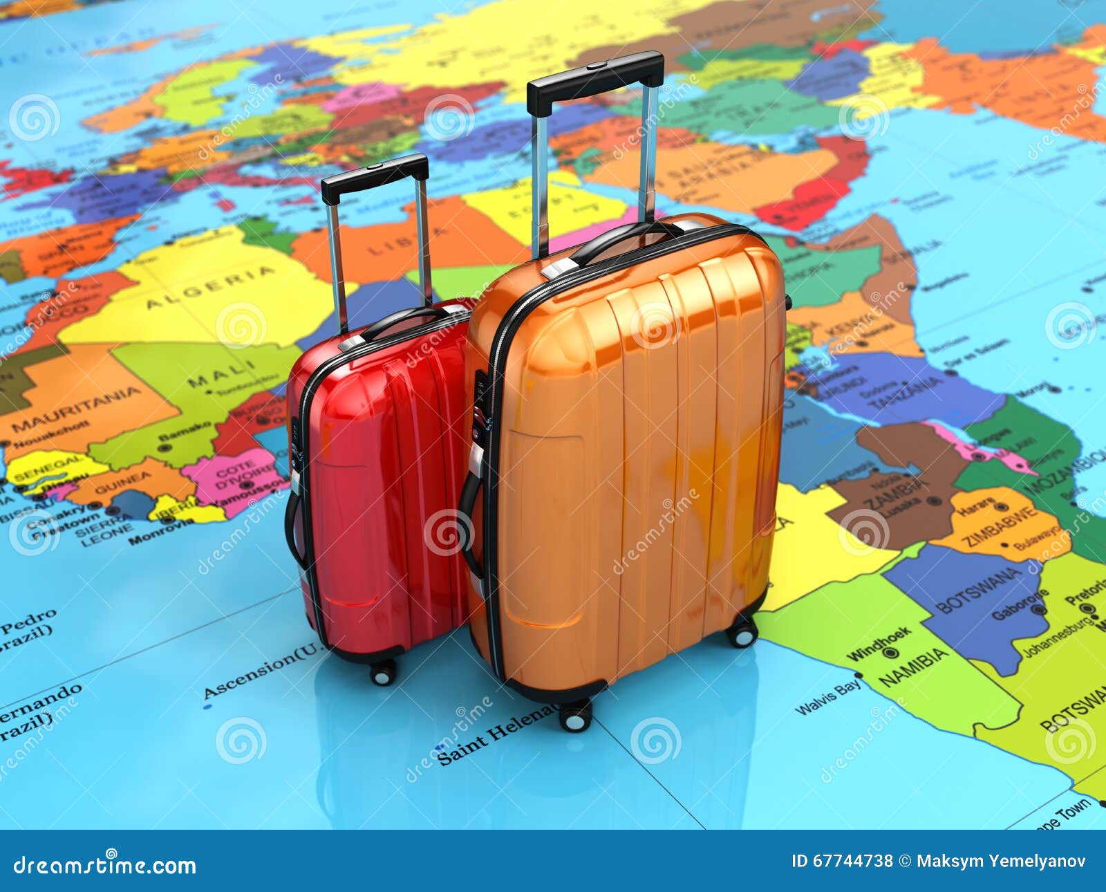 Travel Tourism Concept Luggage World Map D 67744738 