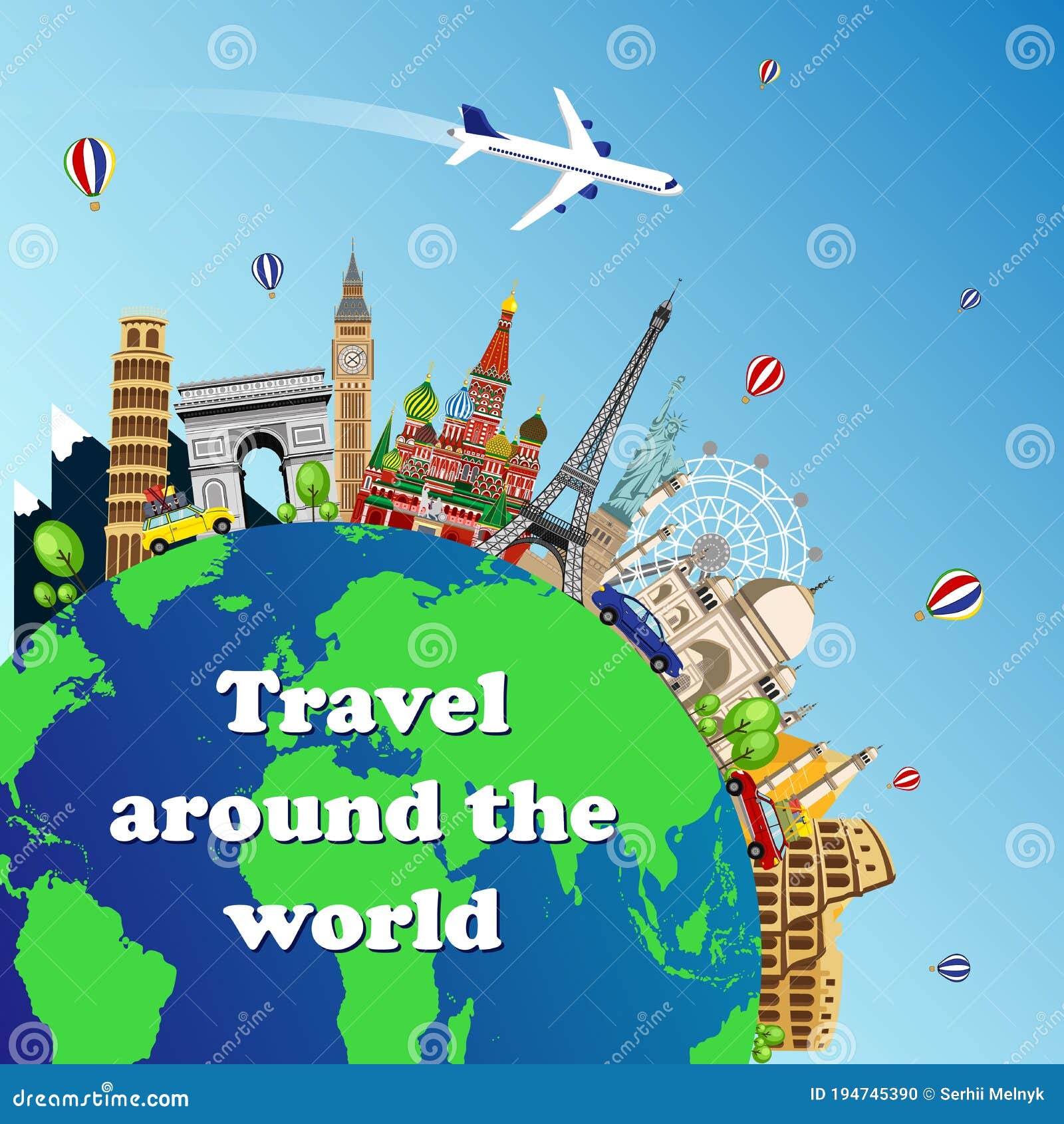 Travel around the world stock vector. Illustration of journey - 194745390