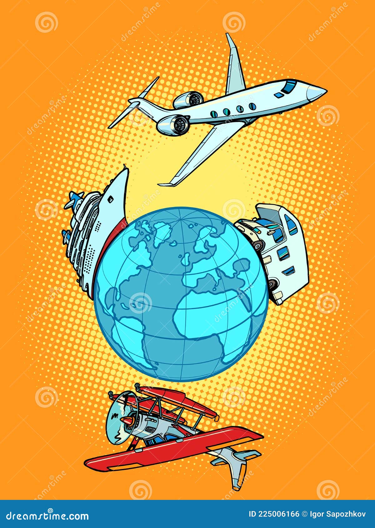 Travel and Tourism by Plane, Ship and Car. Planet Earth and Transport Stock  Vector - Illustration of trip, plane: 225006166