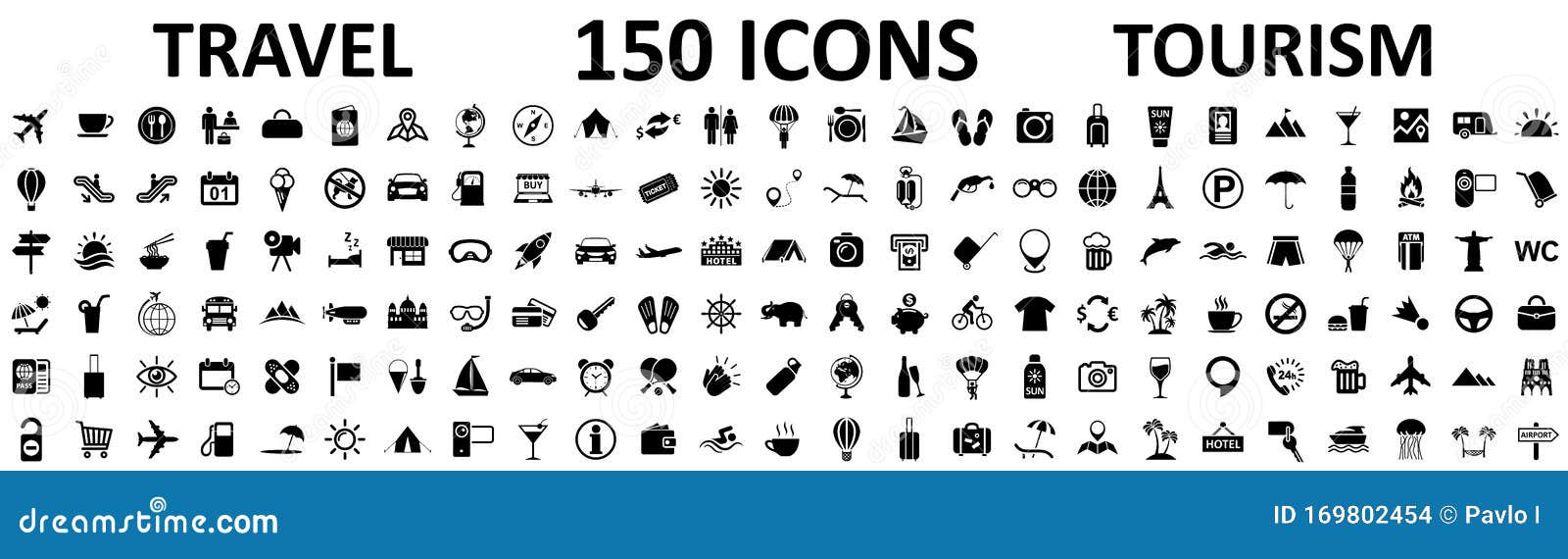 travel and tourism set 150 icons, vocation signs for web development apps, websites, infographics,  s Ã¢â¬â 