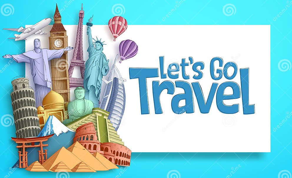 Travel and Tourism Vector Banner Template with Let`s Go Travel Text in ...