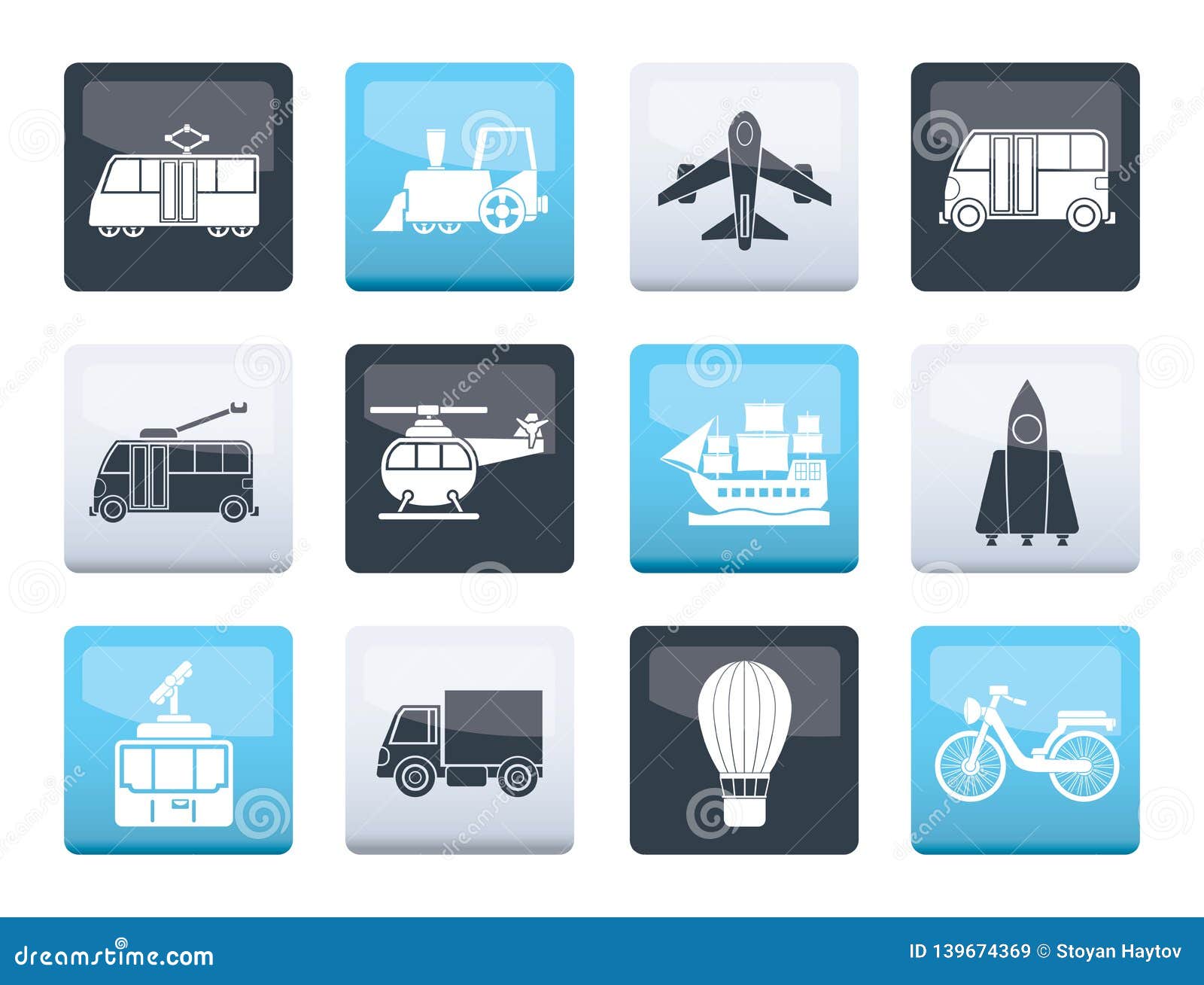 travel and transportation icons over color background