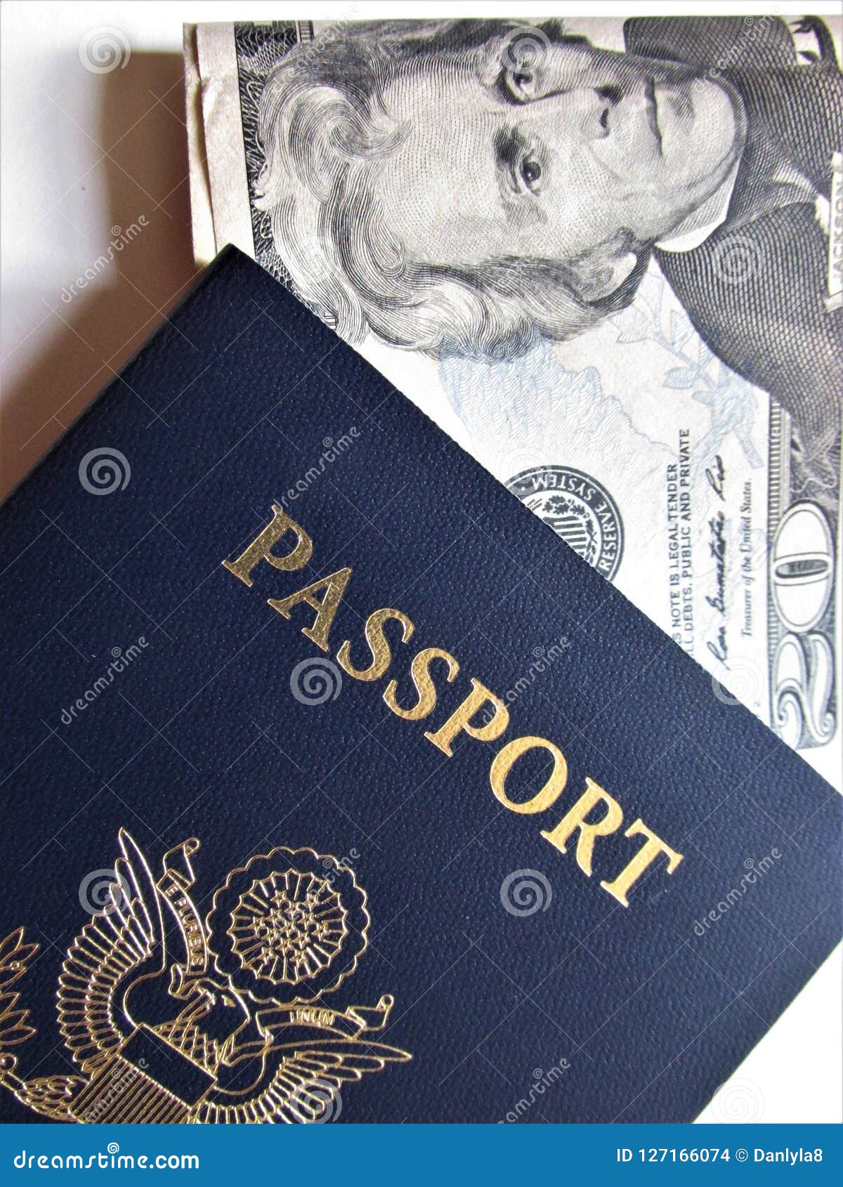 travel or turism concept. american passport. opened passport with visa stamps.