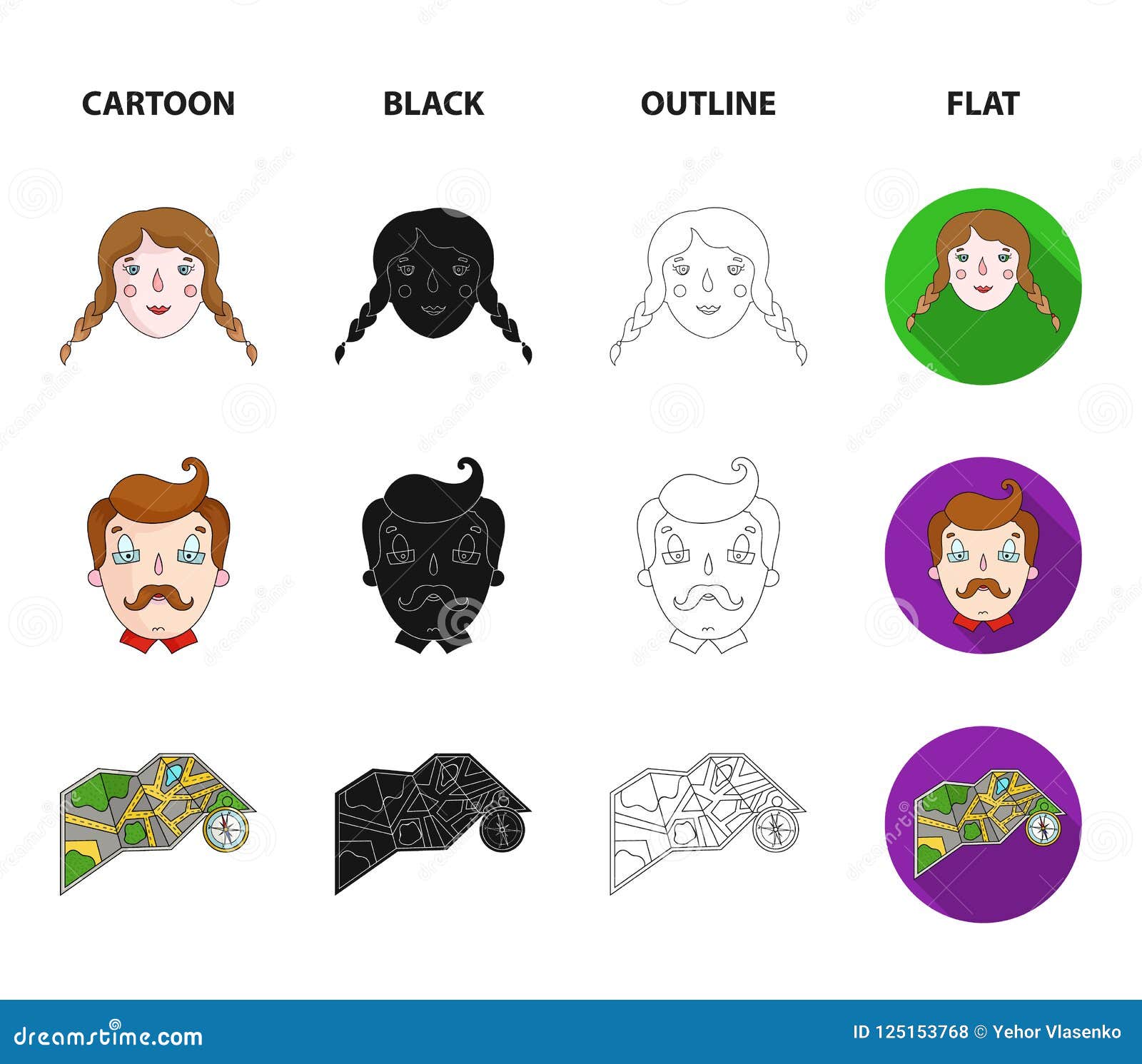 travel, vacation, camping, map .family holiday set collection icons in cartoon,black,outline,flat style  