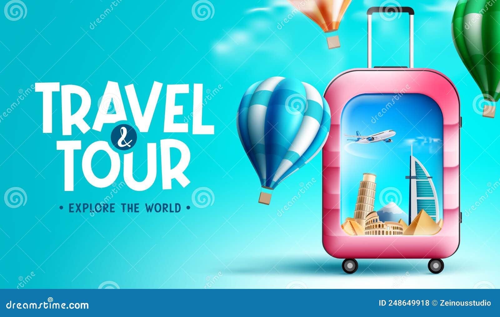 Travel Vector Background Design. Travel and Tour Text with Worldwide ...