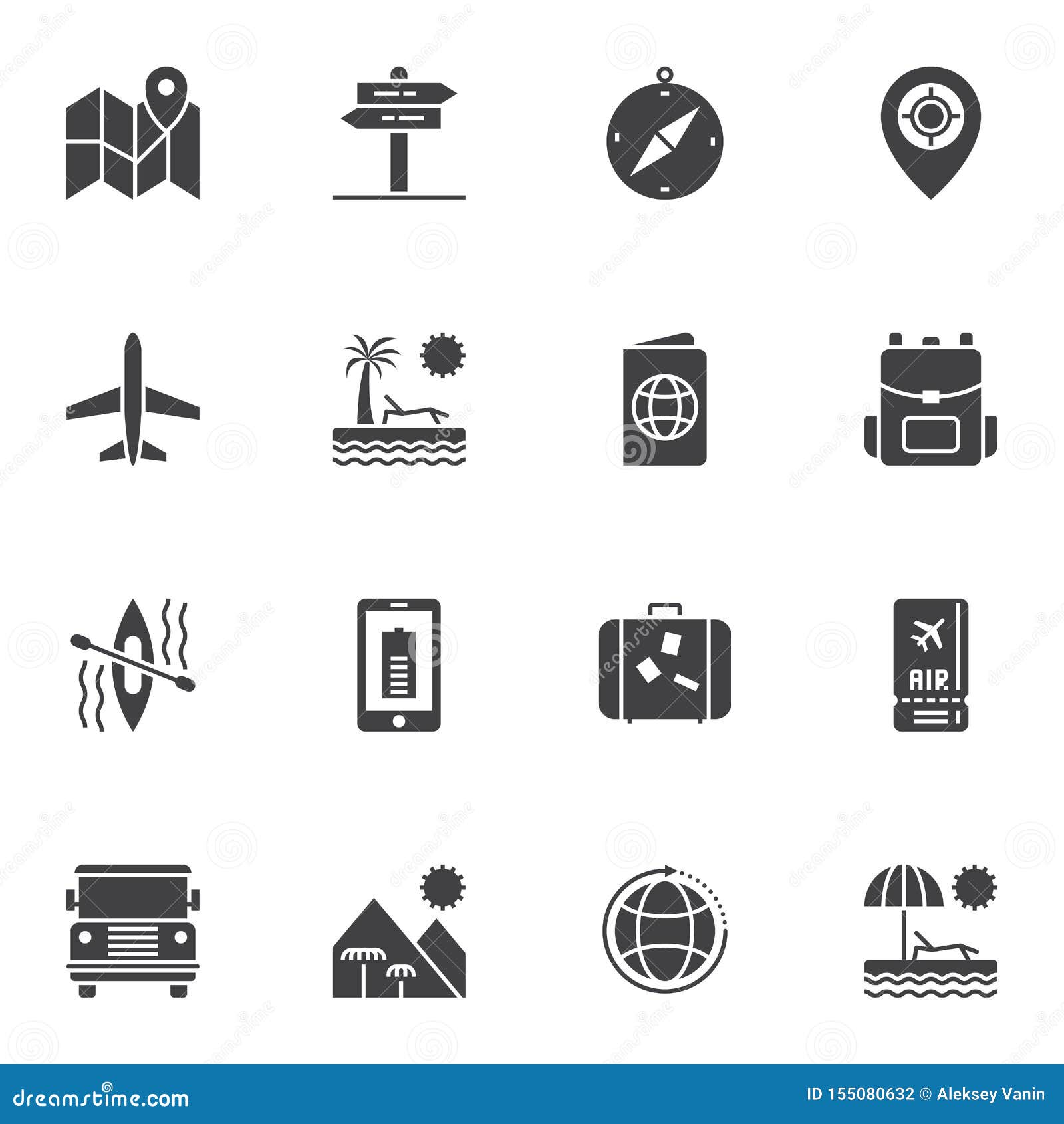 Travel vector icons set stock vector. Illustration of parasol - 155080632