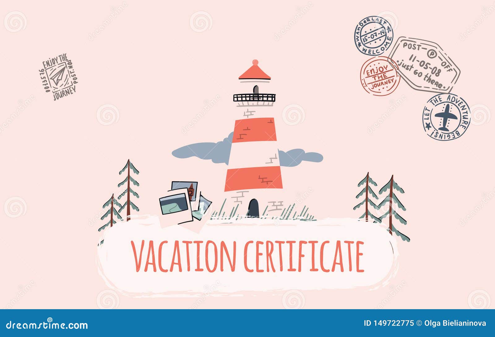 Travel Voucher Template Design Lighthouse Stamps Pines And Photos Banner Shop Coupon Certificate Or Flyer Layout Stock Vector Illustration Of Fashion Journey 149722775